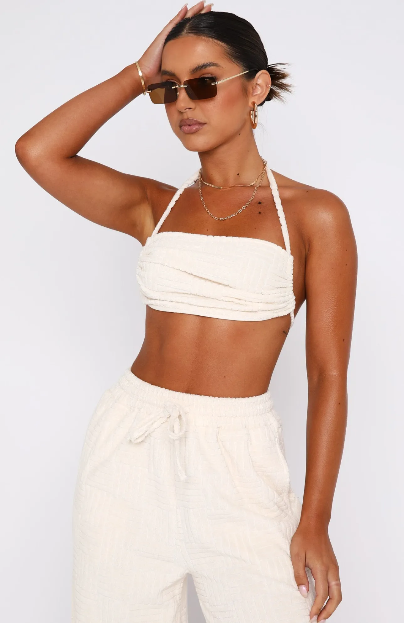 White Fox Boutique Once Again Terry Crop Cream nude Shop