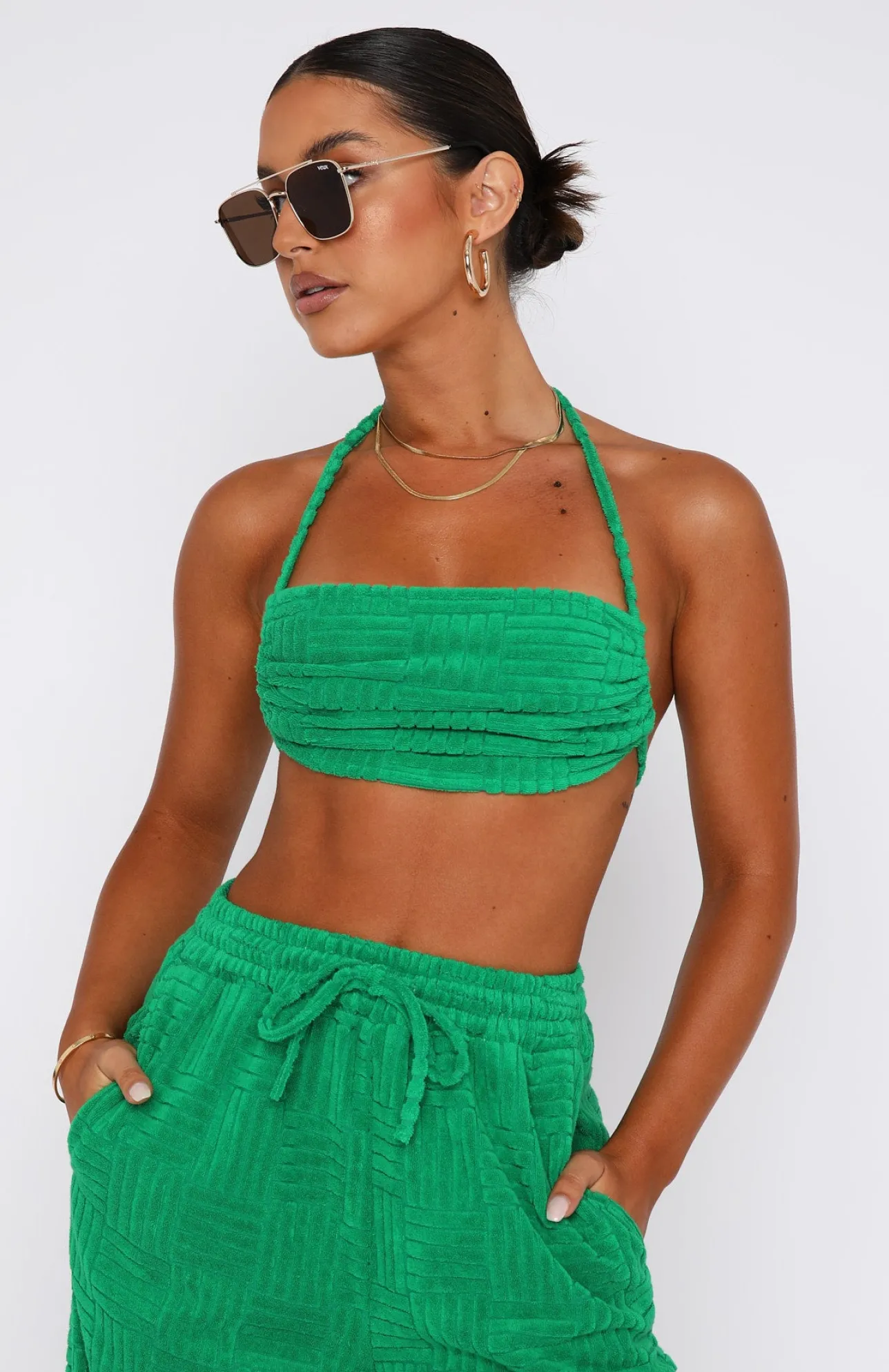 White Fox Boutique Once Again Terry Crop green Sale