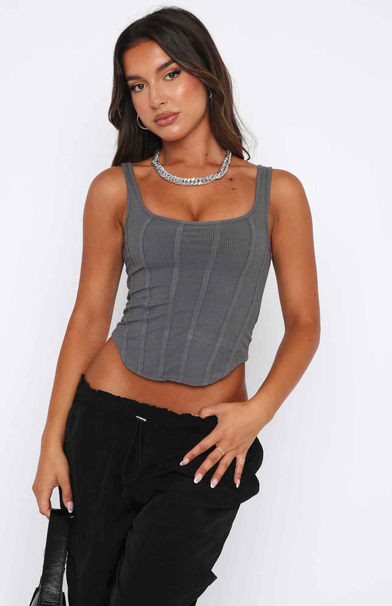White Fox Boutique One Kiss Top Charcoal grey Best