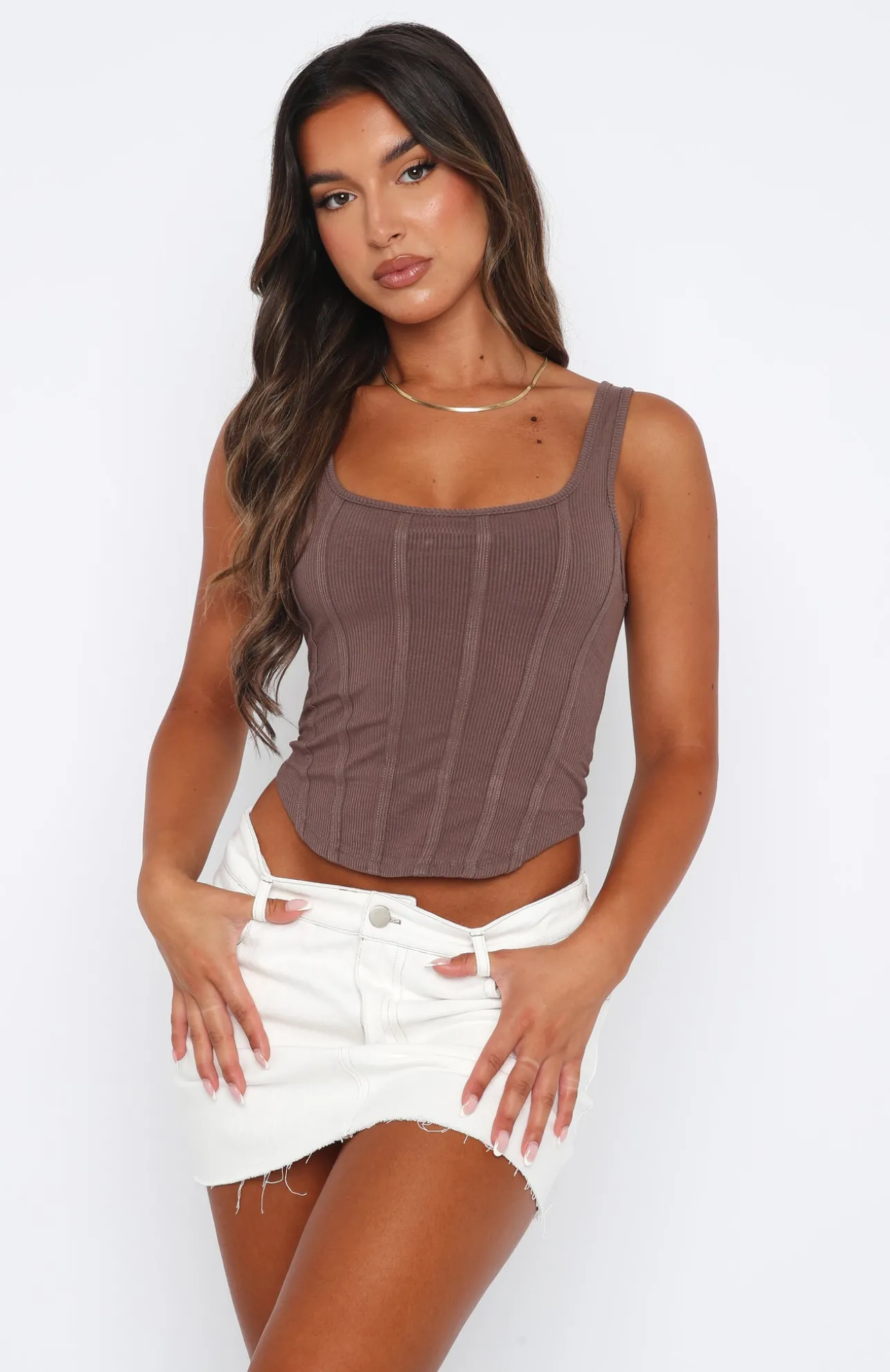 White Fox Boutique One Kiss Top Mocha brown Cheap