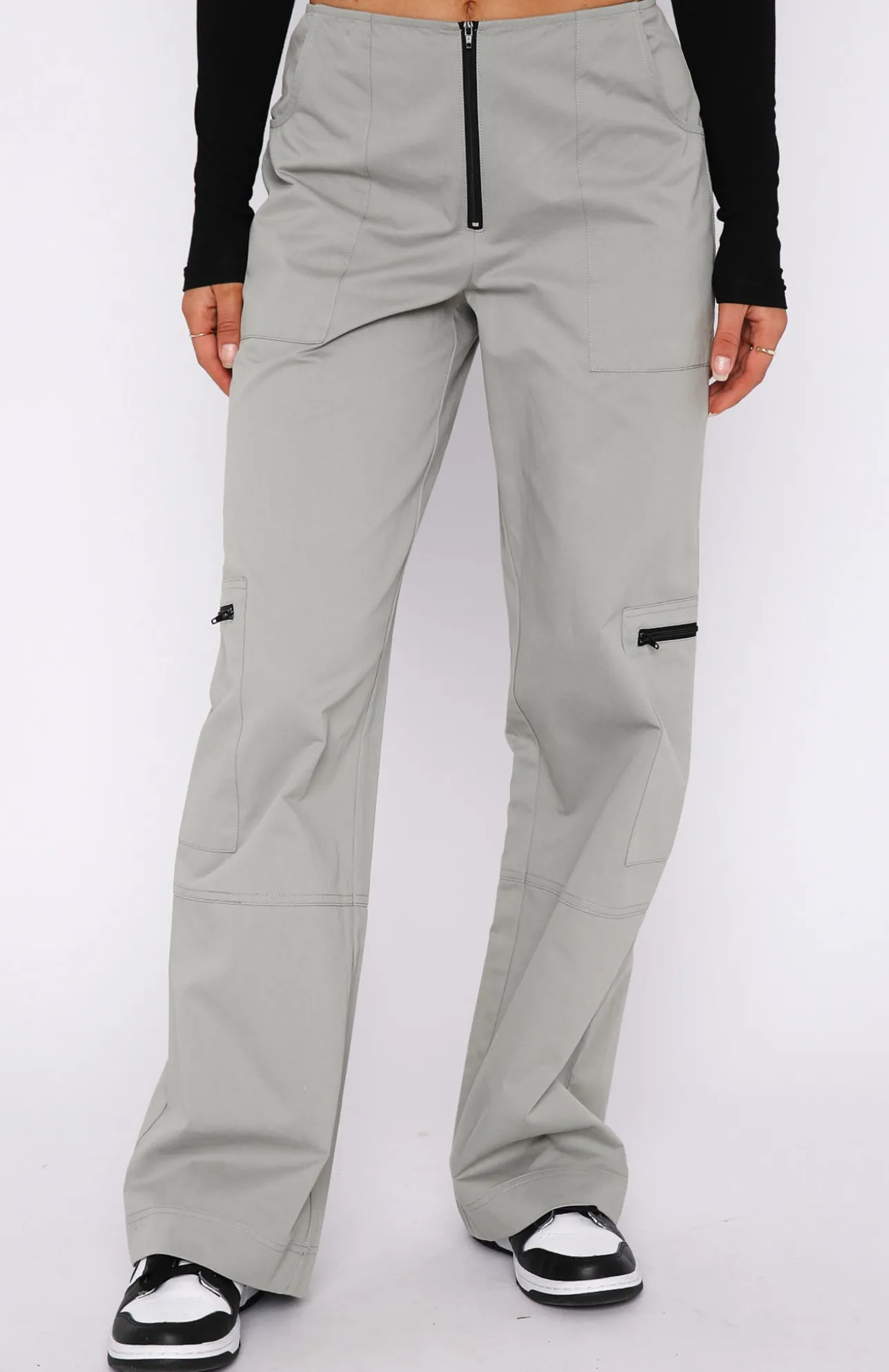 White Fox Boutique One Sided Cargo Pants Charcoal grey Outlet