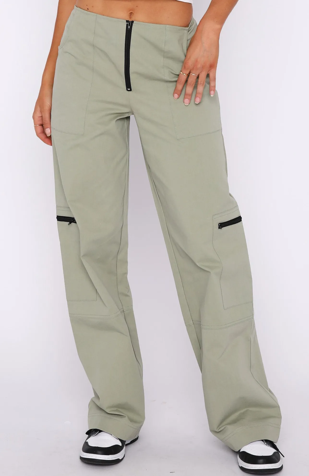 White Fox Boutique One Sided Cargo Pants Khaki green Online