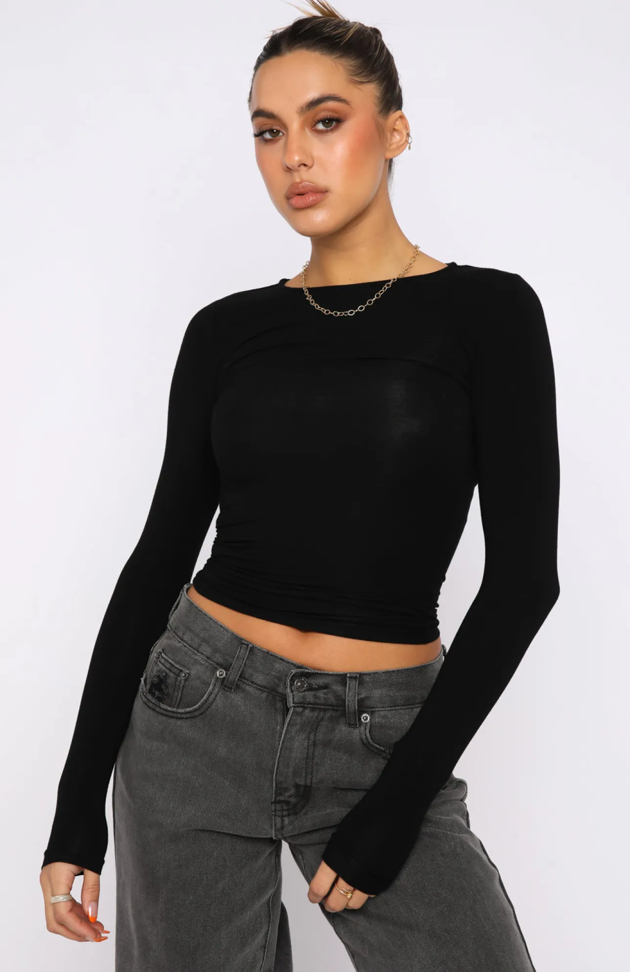 White Fox Boutique Only For Tonight Long Sleeve Top black Discount
