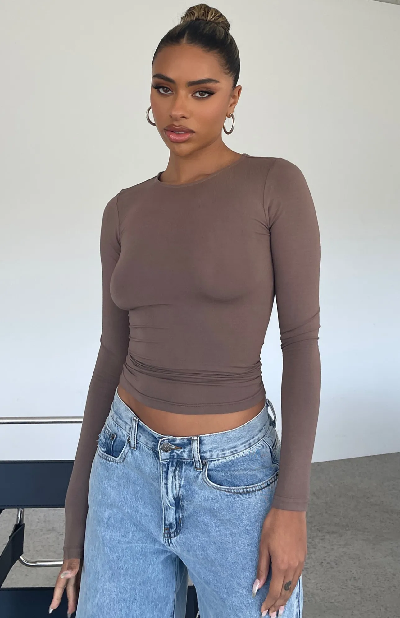 White Fox Boutique Only For Tonight Long Sleeve Top Mocha brown Flash Sale