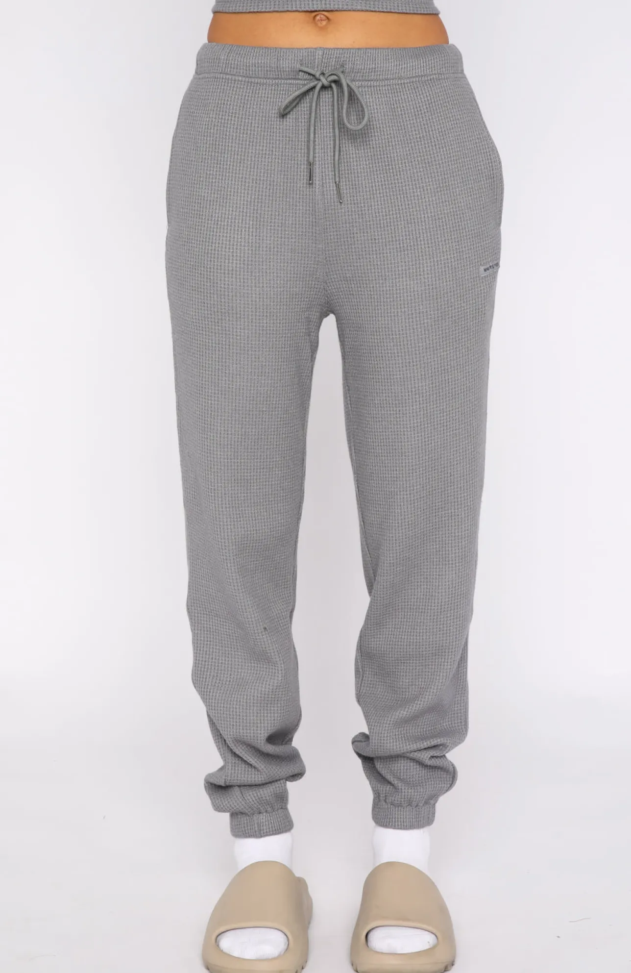 White Fox Boutique Open To It Waffle Sweatpants Steel grey Hot
