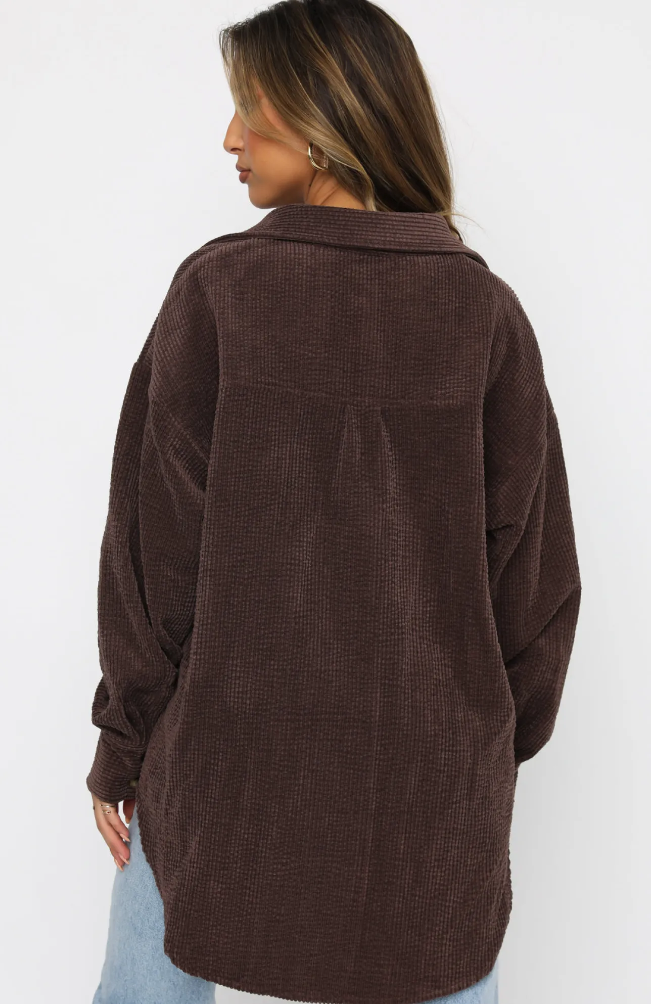 White Fox Boutique Out And About Cord Long Sleeve Shirt Chocolate brown Online