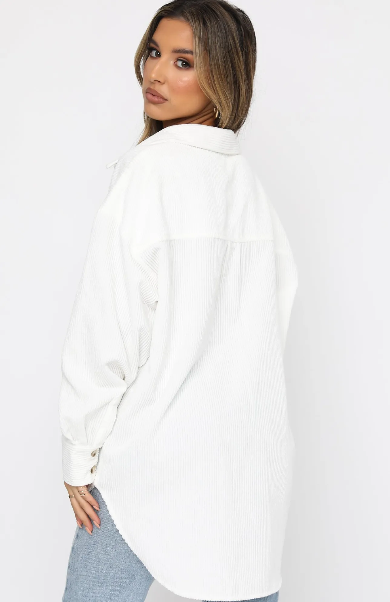White Fox Boutique Out And About Cord Long Sleeve Shirt white Outlet