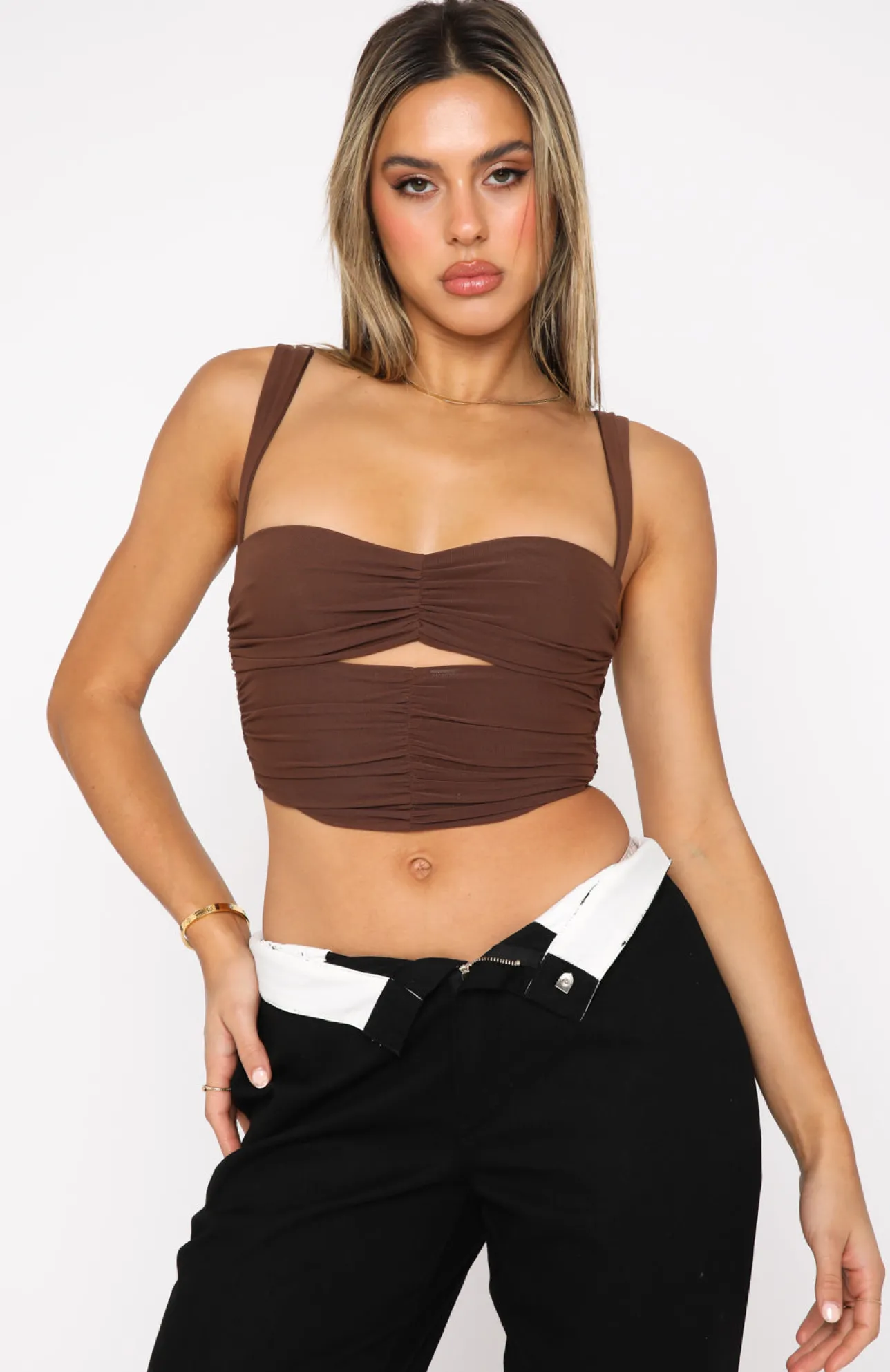White Fox Boutique Over To You Crop Chocolate brown Online