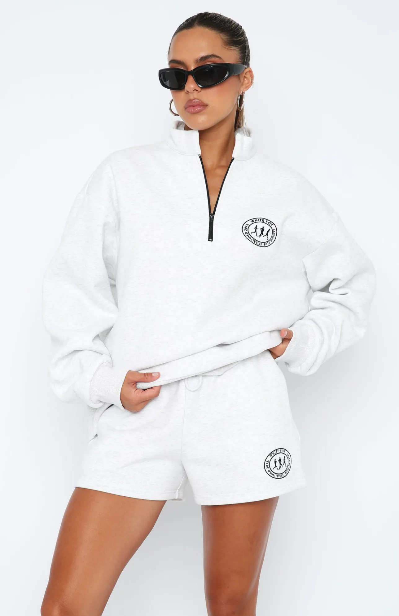 White Fox Boutique Part Of The Story Zip Front Sweater Marle grey Clearance