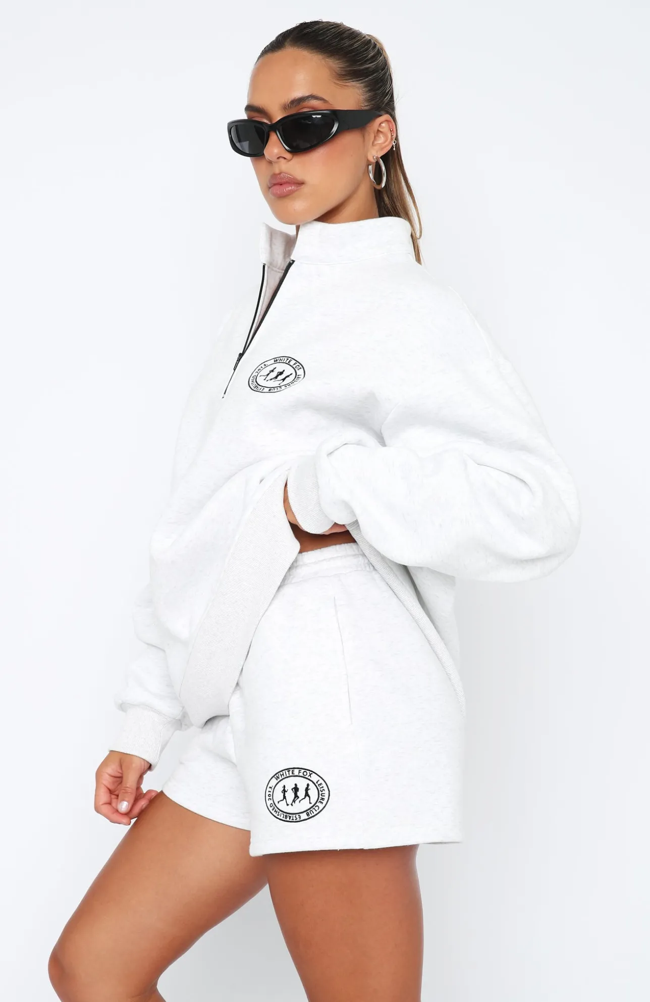 White Fox Boutique Part Of The Story Zip Front Sweater Marle grey Clearance