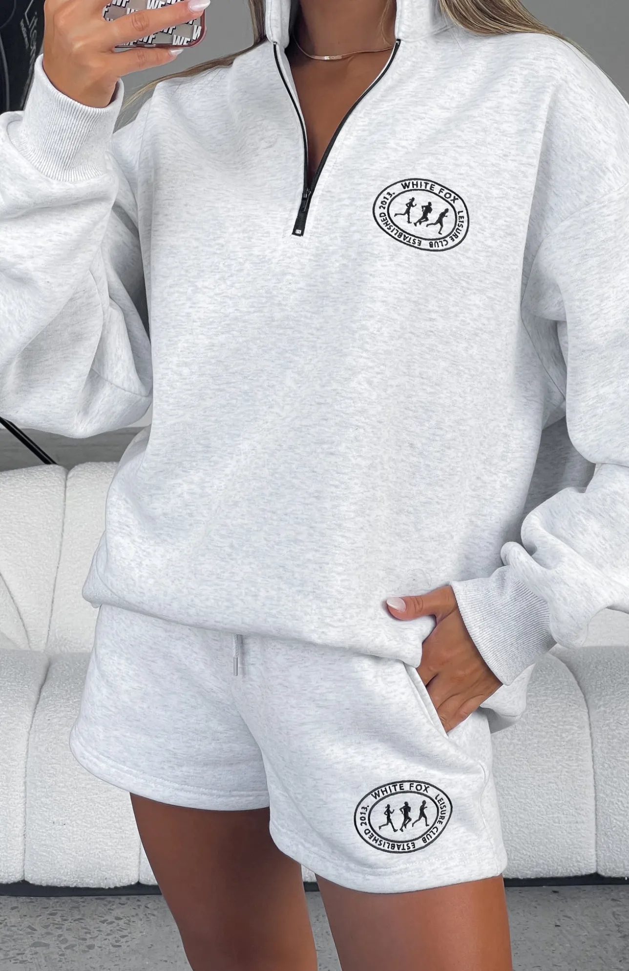 White Fox Boutique Part Of The Story Zip Front Sweater Marle grey Clearance