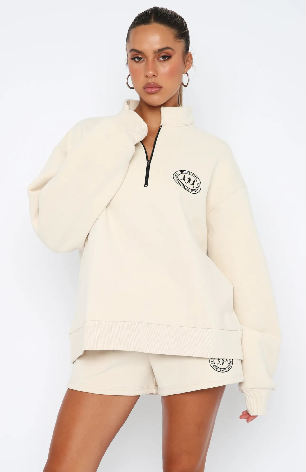 White Fox Boutique Part Of The Story Zip Front Sweater Pebble nude Clearance