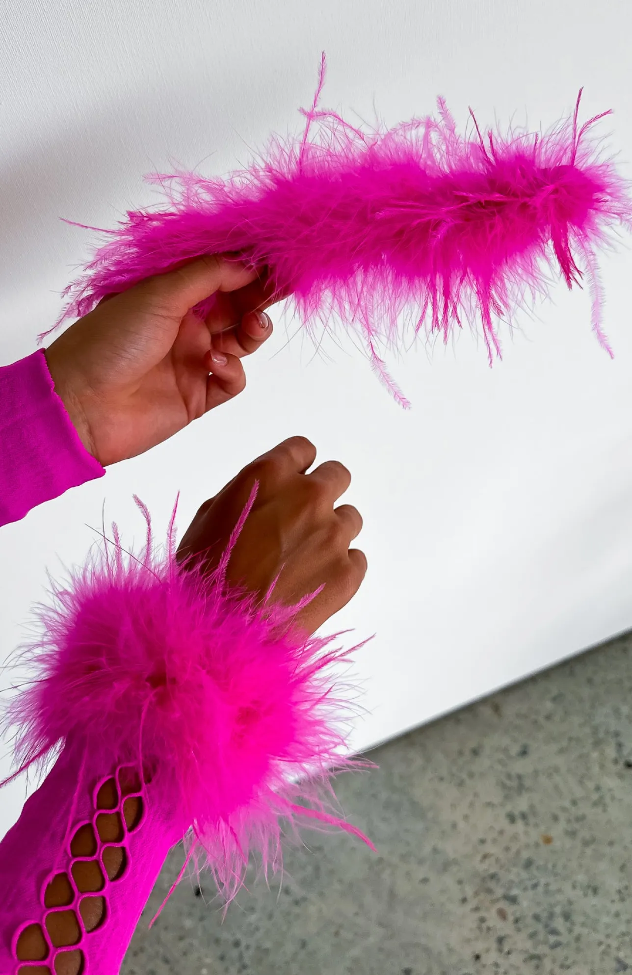 White Fox Boutique Party Of Two Feather Slap Band Hot pink Cheap