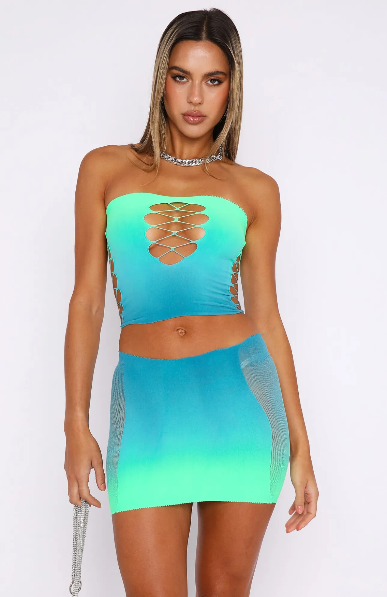 White Fox Boutique Peace Of Mind Strapless Crop Lime Gradient green Discount