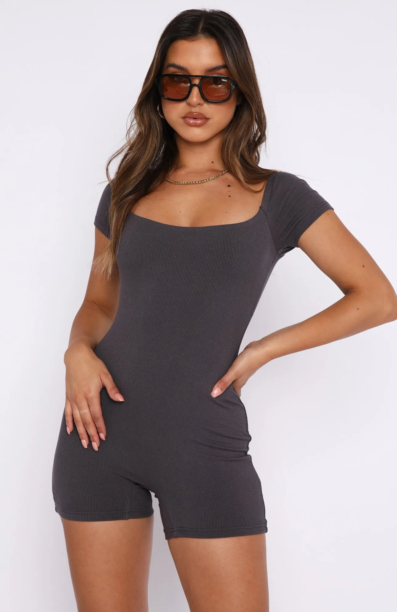 White Fox Boutique Places To Be Playsuit Charcoal grey Cheap