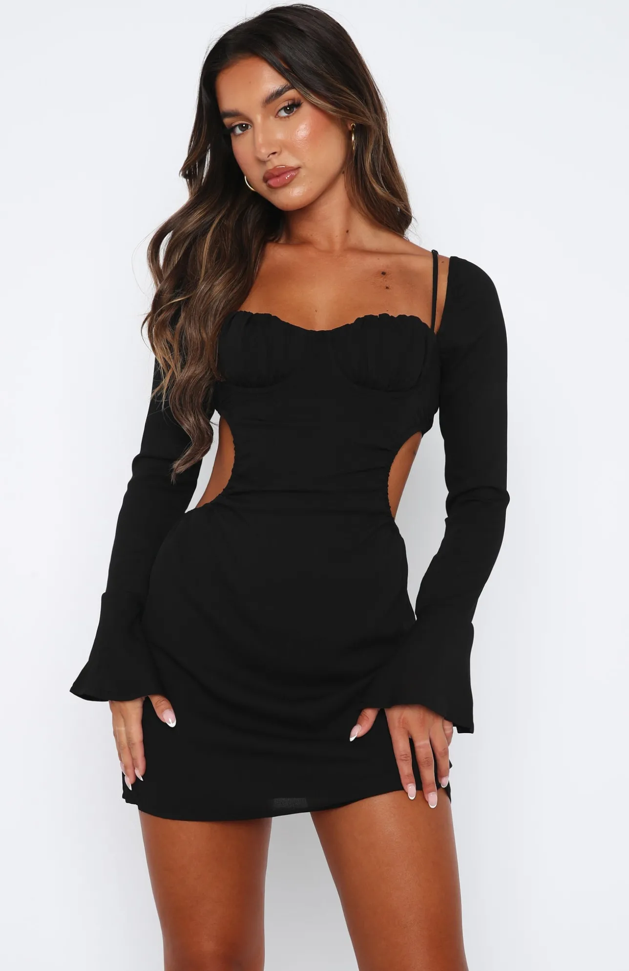 White Fox Boutique Please Hold Long Sleeve Mini Dress black Clearance