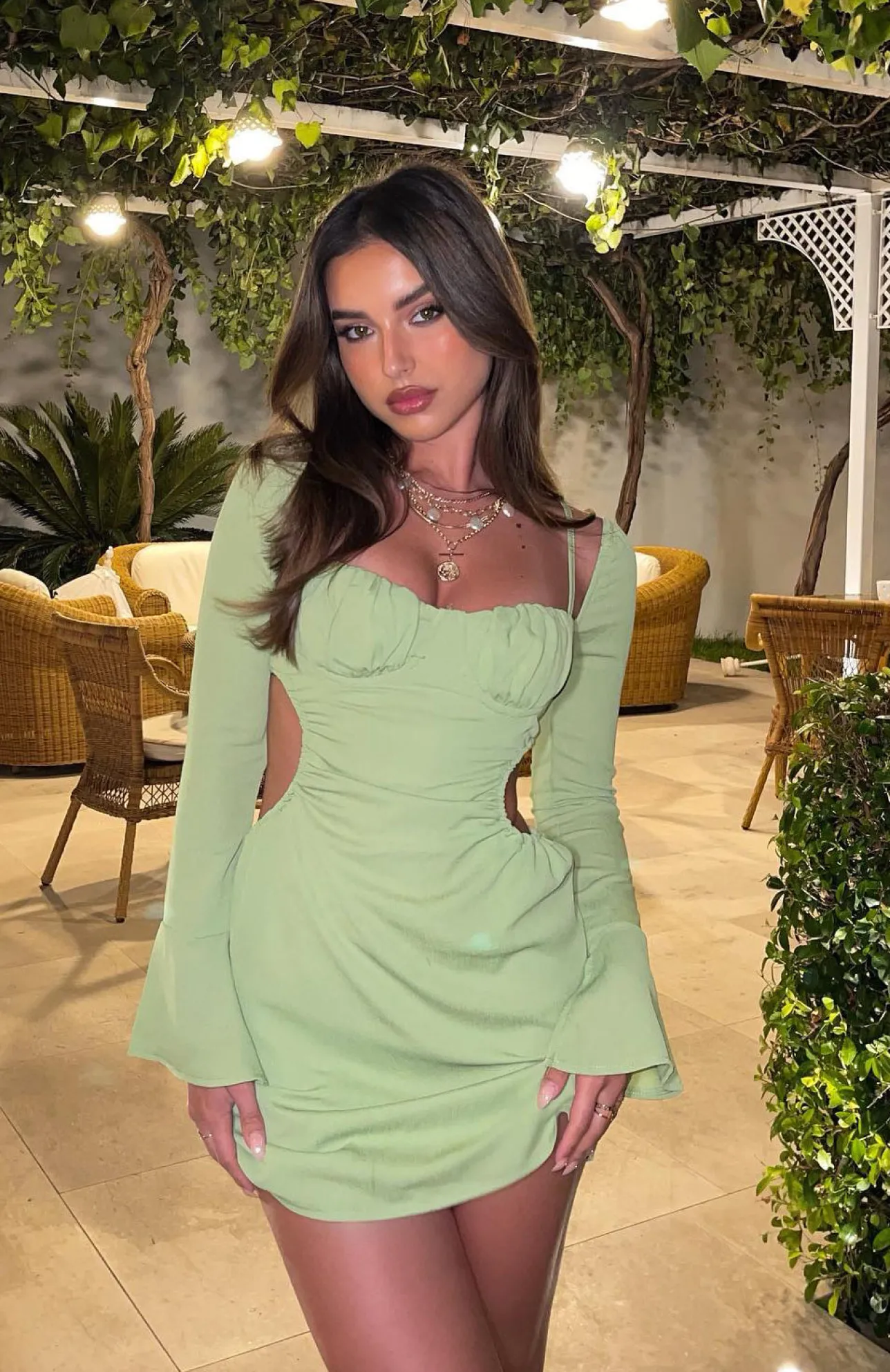 White Fox Boutique Please Hold Long Sleeve Mini Dress Matcha green Outlet