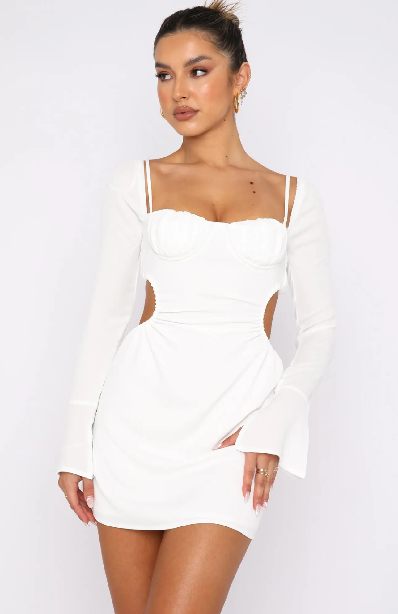 White Fox Boutique Please Hold Long Sleeve Mini Dress white Cheap