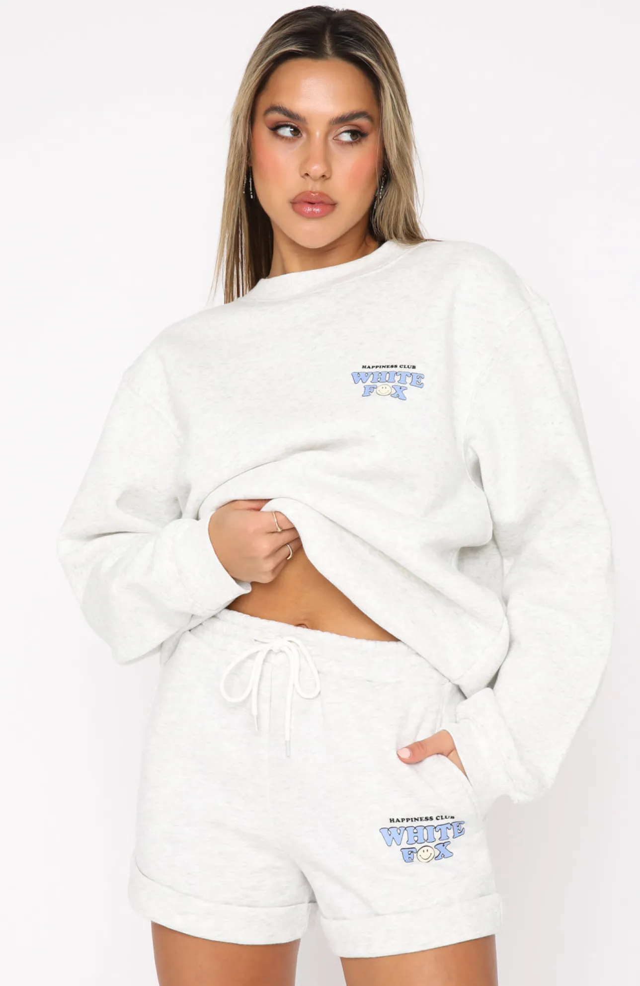 White Fox Boutique Positive Vibes Lounge Shorts Marle grey Online