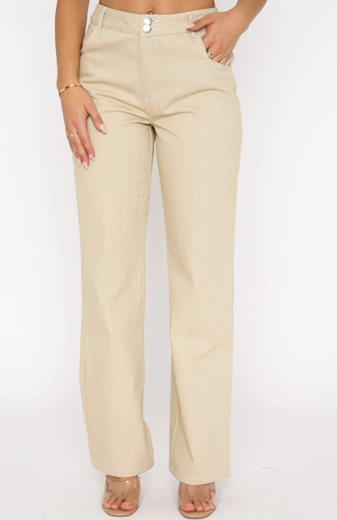 White Fox Boutique Power Play Pants Oatmeal nude Sale
