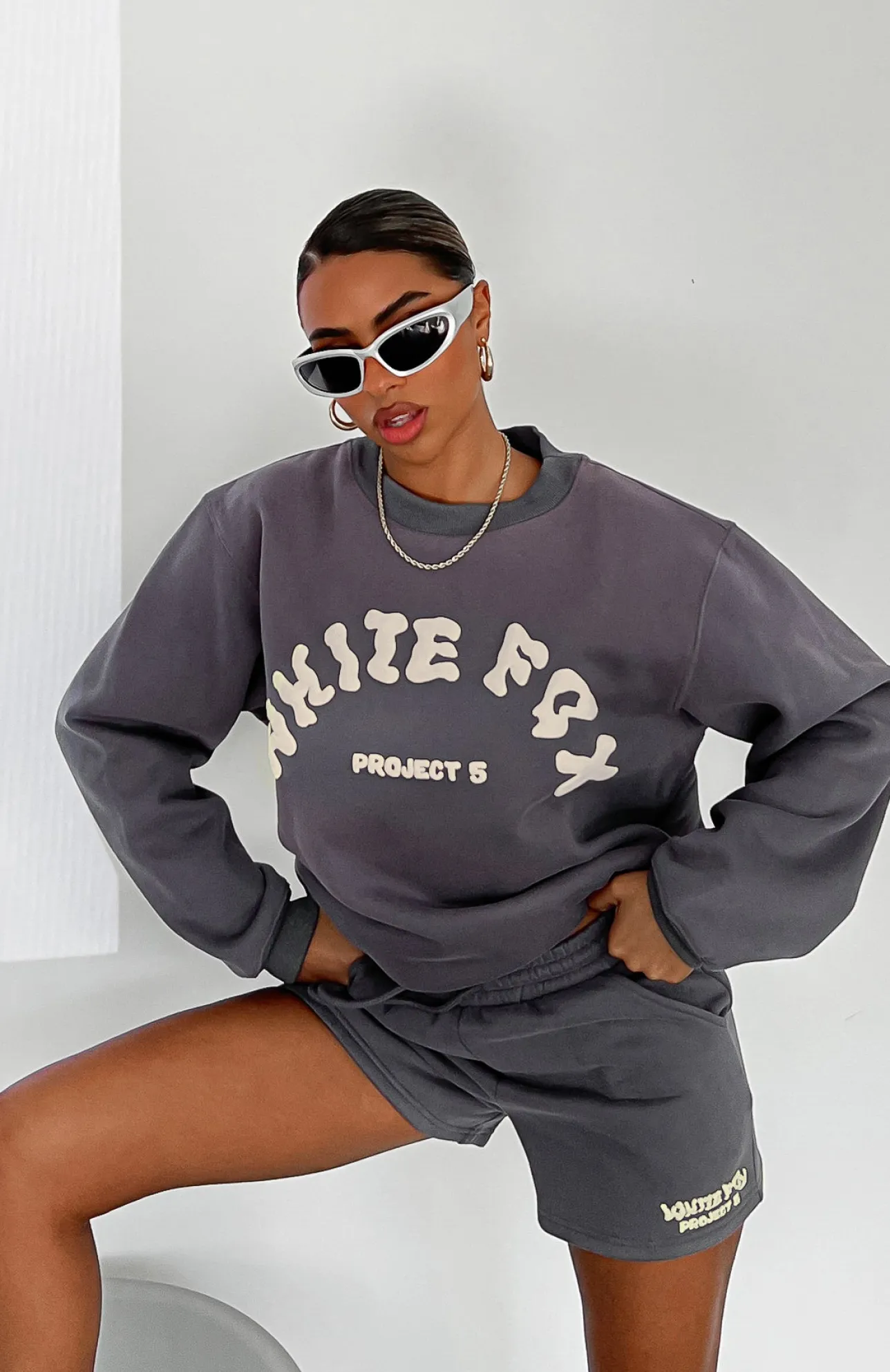 White Fox Boutique Project 5 Oversized Sweater Volcanic grey Outlet
