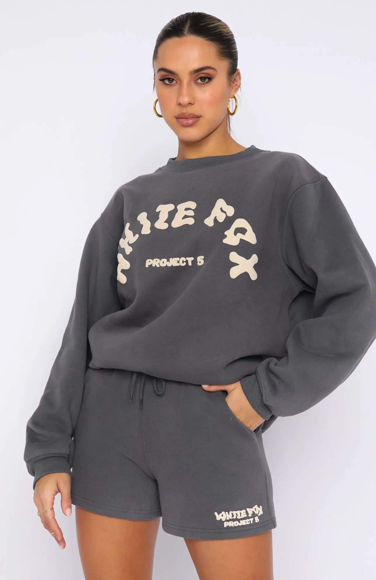 White Fox Boutique Project 5 Oversized Sweater Volcanic grey Outlet