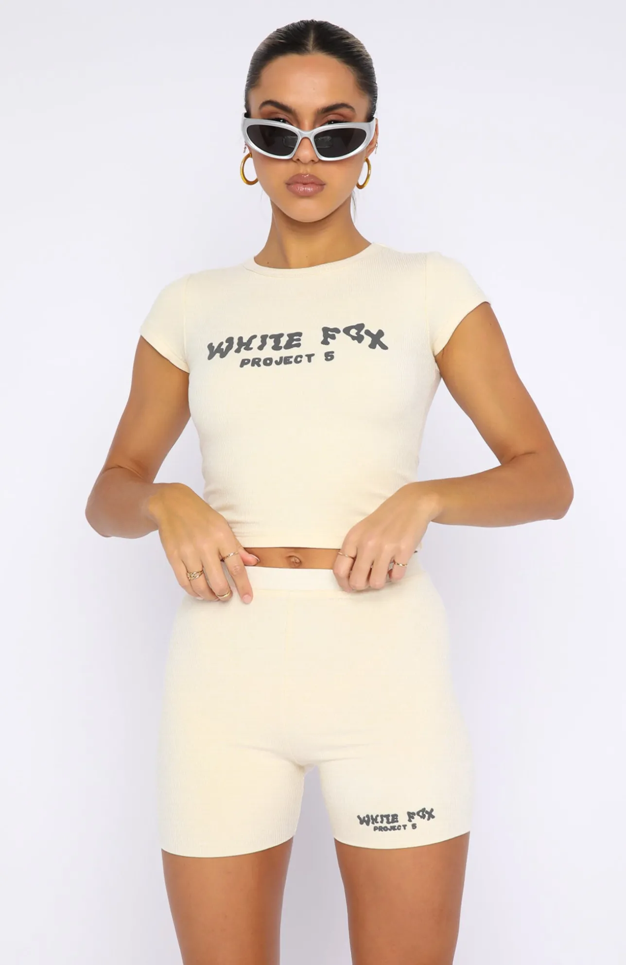 White Fox Boutique Project 5 Ribbed Baby Tee Pebble nude Sale