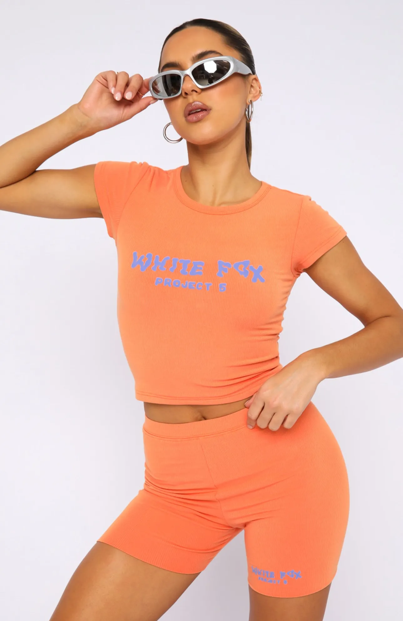 White Fox Boutique Project 5 Ribbed Bike Shorts Papaya orange Discount