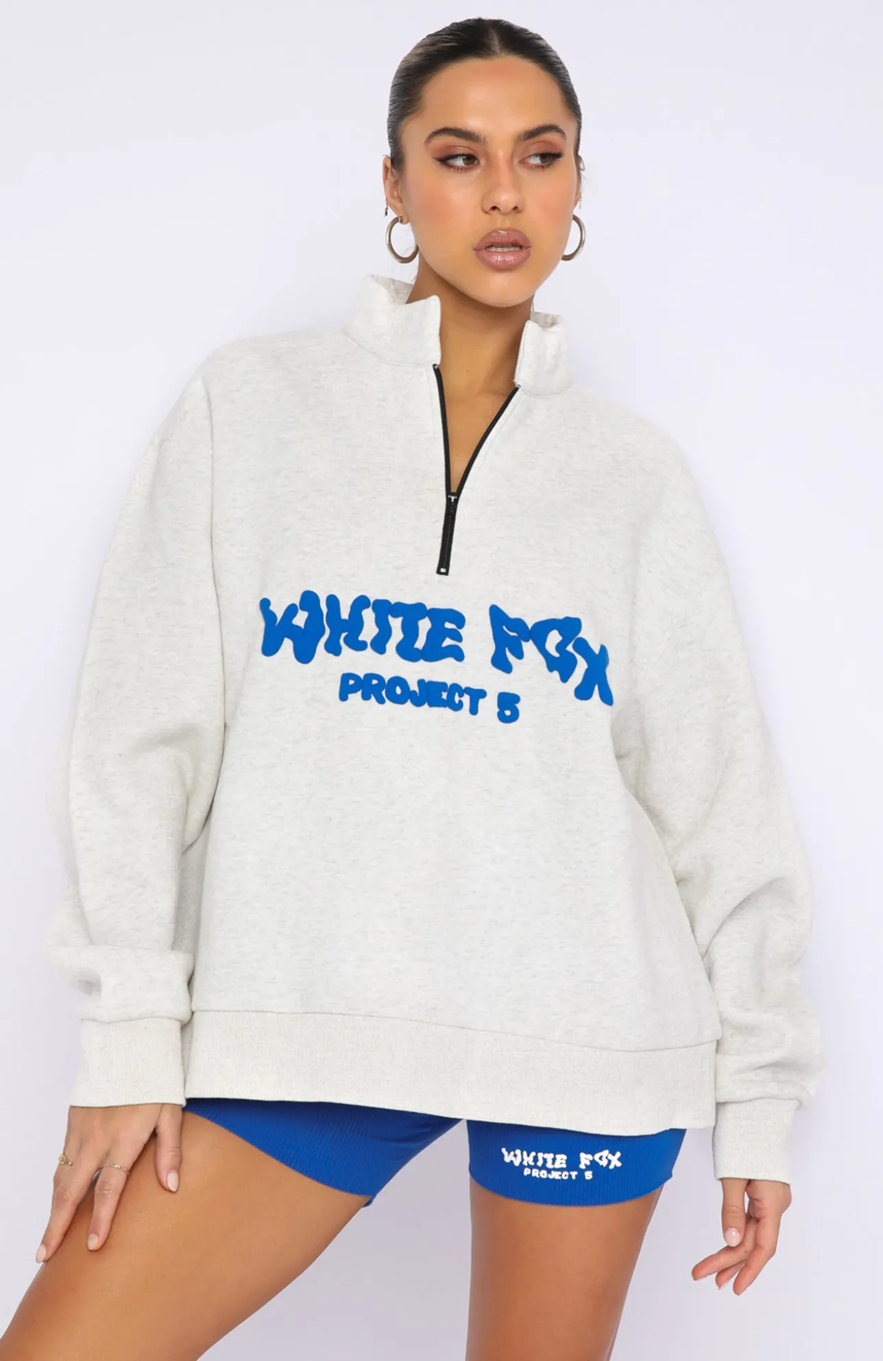 White Fox Boutique Project 5 Zip Front Sweater Gravity grey Clearance