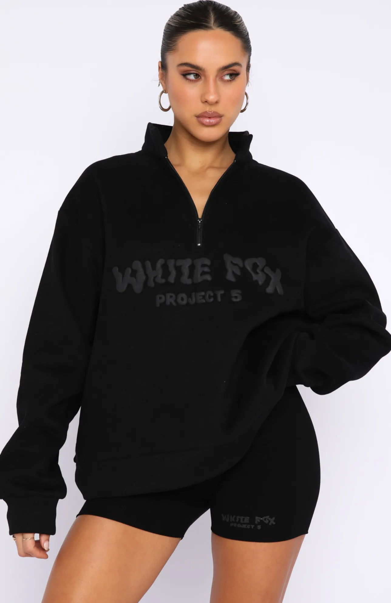 White Fox Boutique Project 5 Zip Front Sweater Ink black Clearance