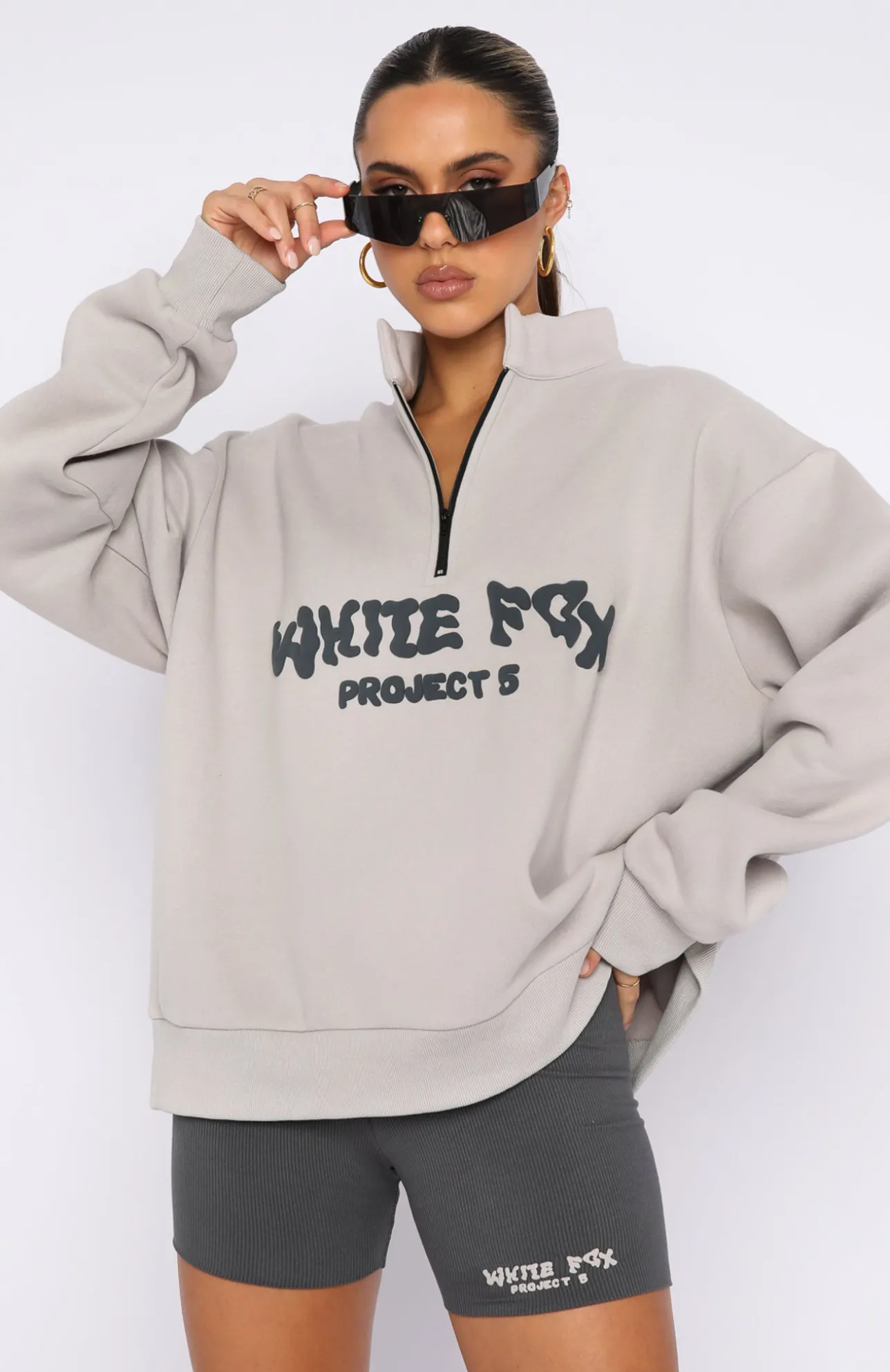 White Fox Boutique Project 5 Zip Front Sweater Lunar grey Cheap