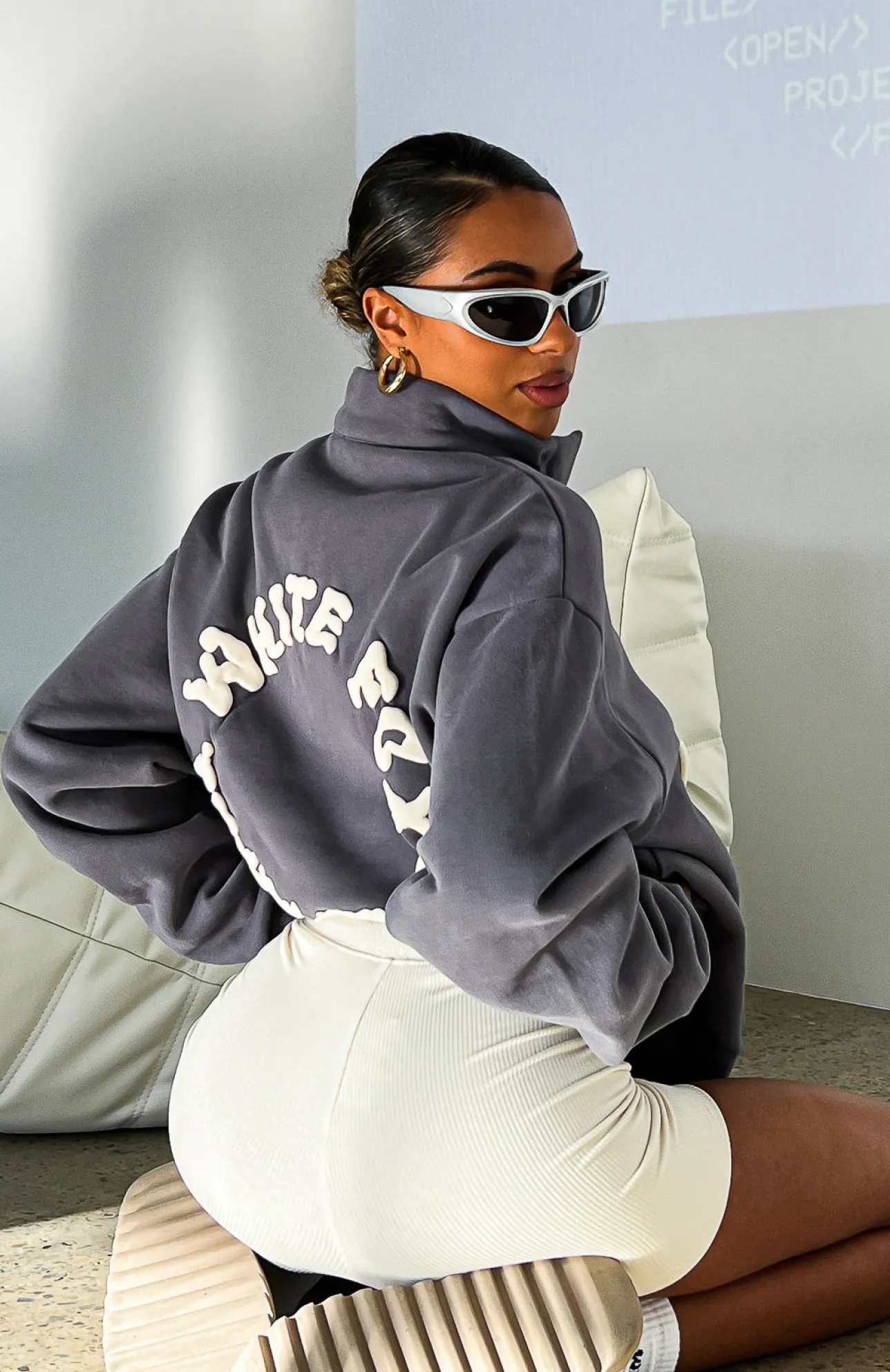 White Fox Boutique Project 5 Zip Front Sweater Volcanic grey Best