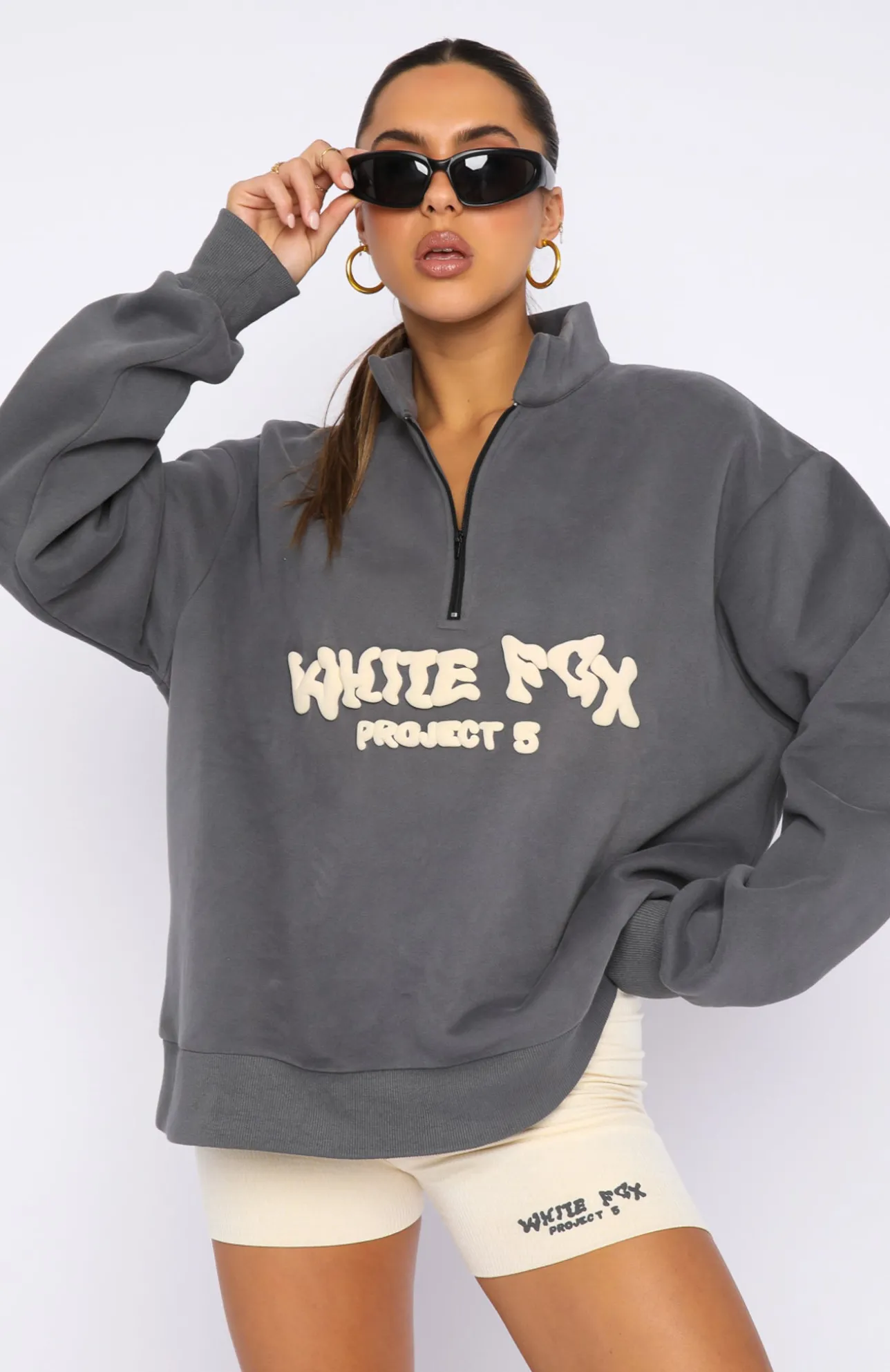 White Fox Boutique Project 5 Zip Front Sweater Volcanic grey Best