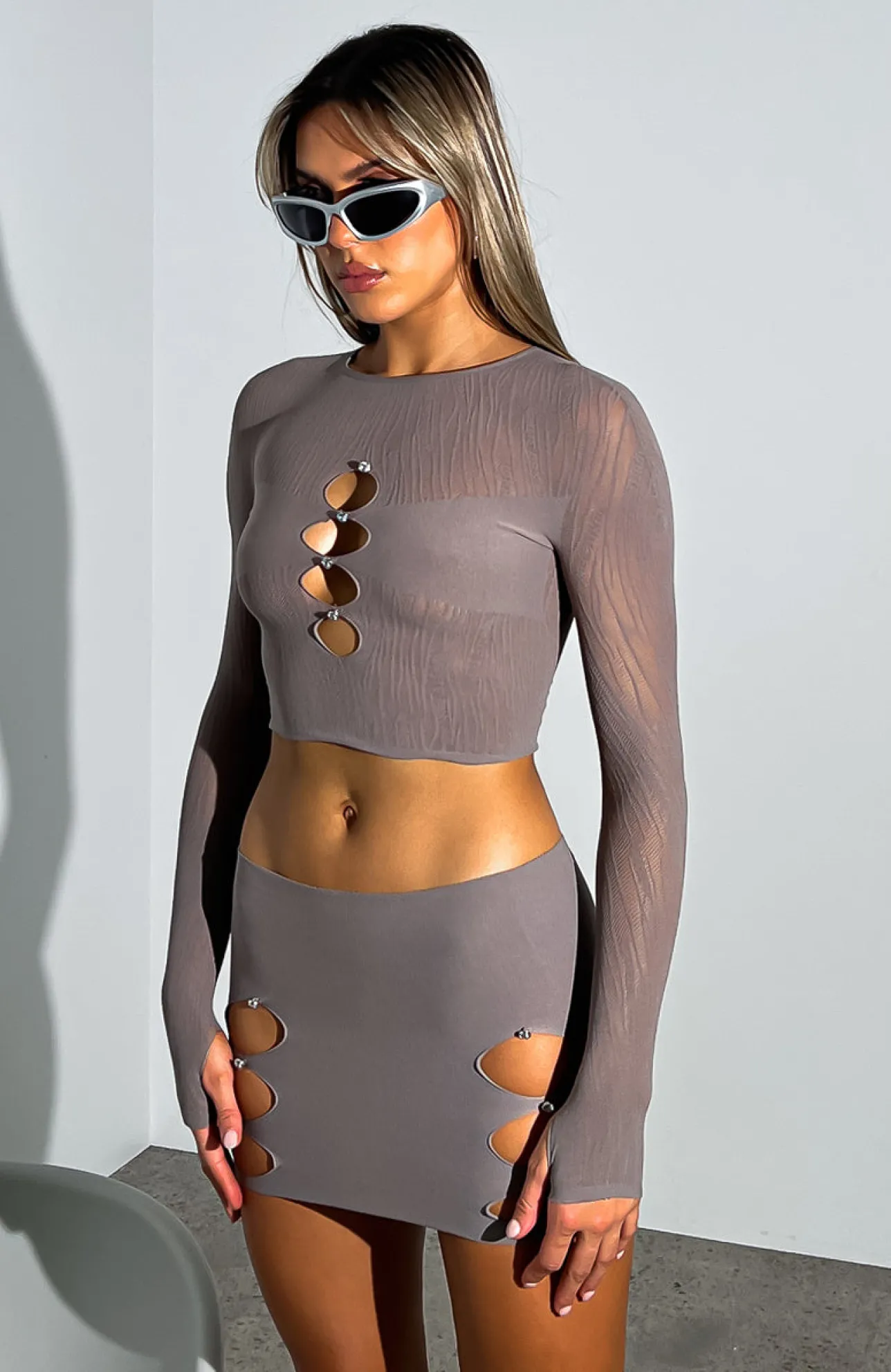 White Fox Boutique Promise Me Long Sleeve Crop Mushroom brown Online