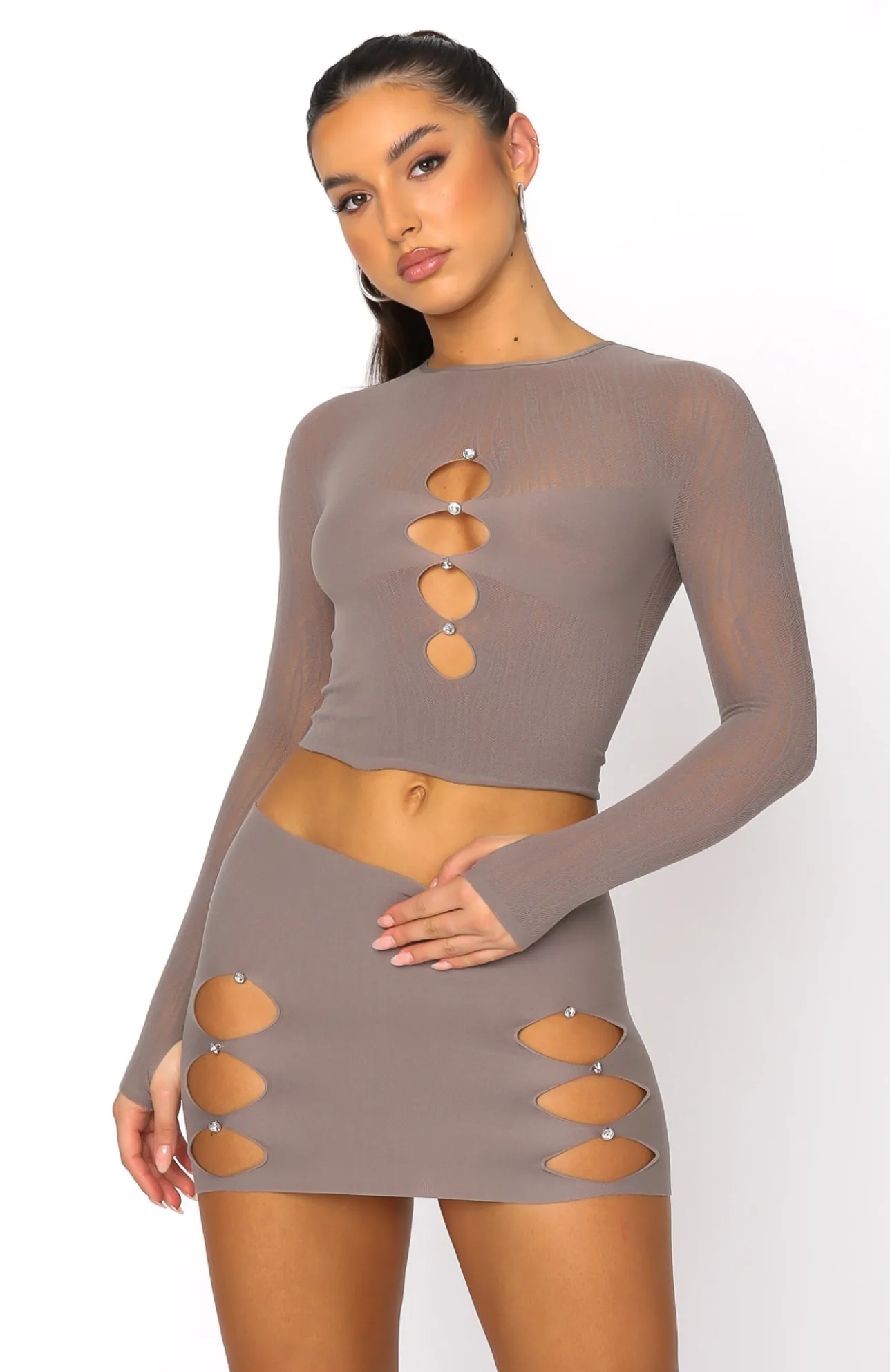 White Fox Boutique Promise Me Long Sleeve Crop Mushroom brown Online