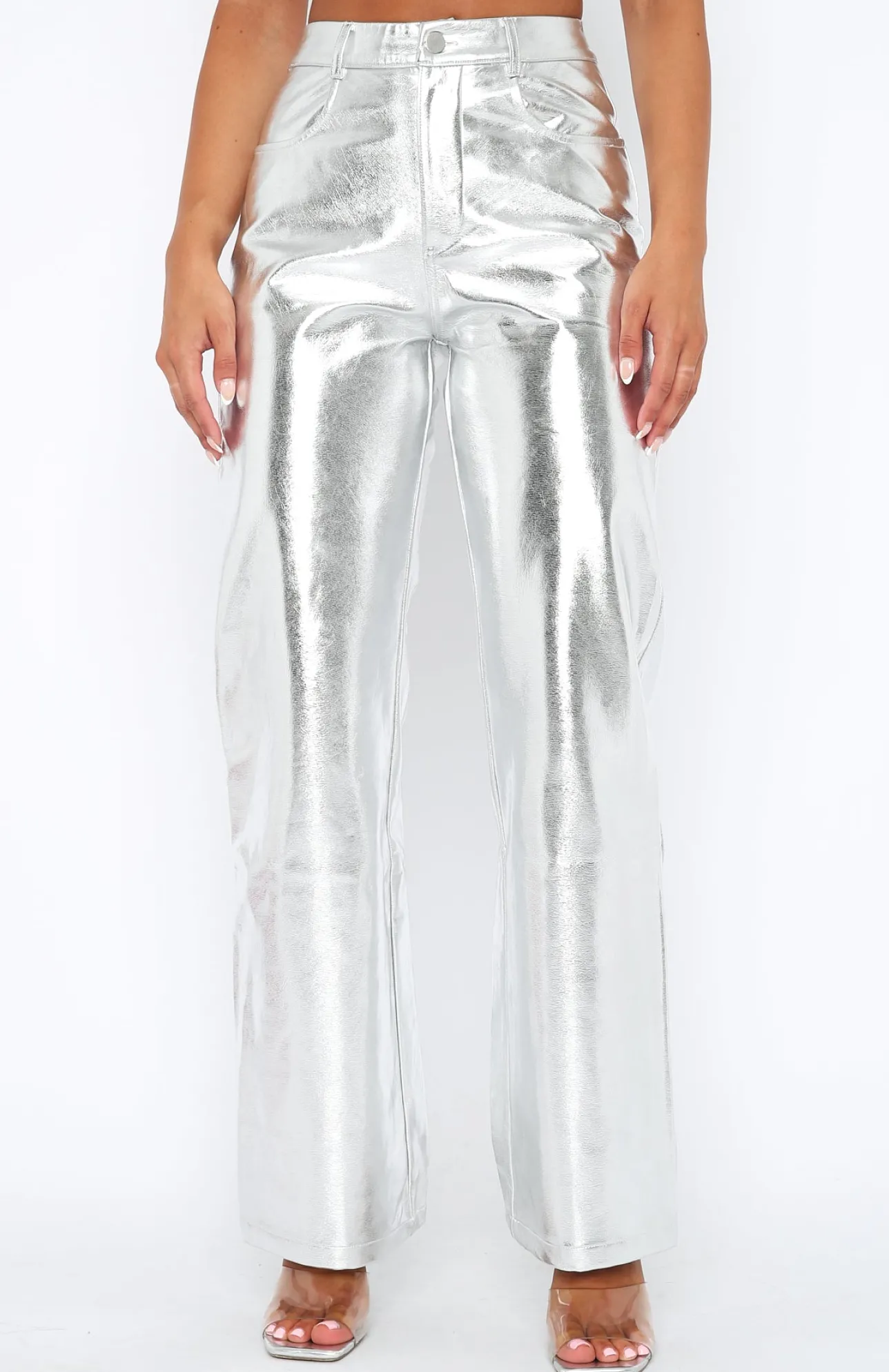 White Fox Boutique Push The Button Pu Pants silver Hot