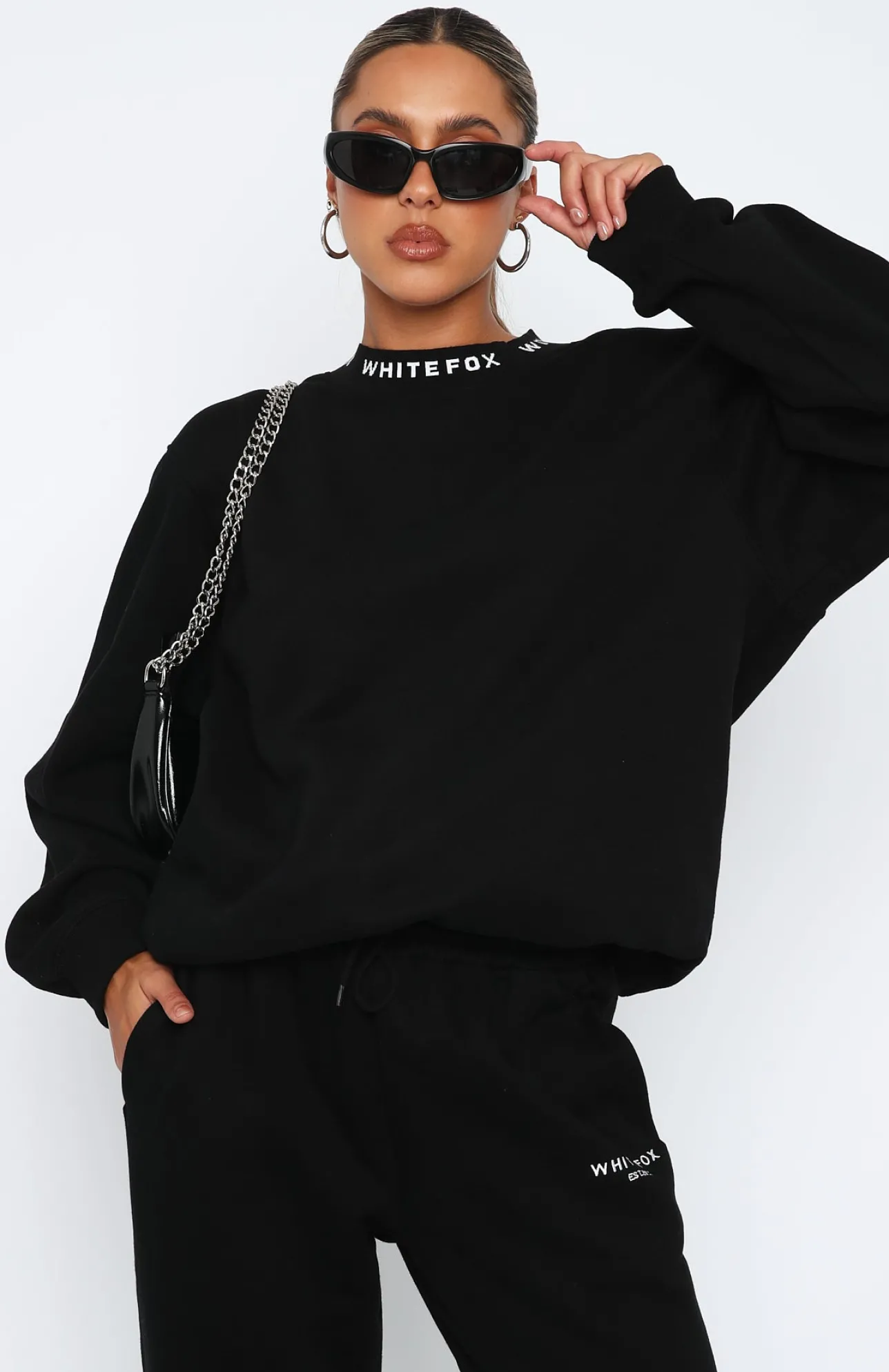 White Fox Boutique Put It On Repeat Oversized Sweater black Store