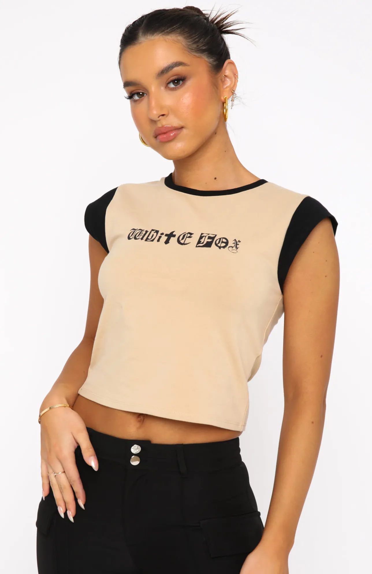 White Fox Boutique Rare Attraction Baby Tee Beige nude Fashion