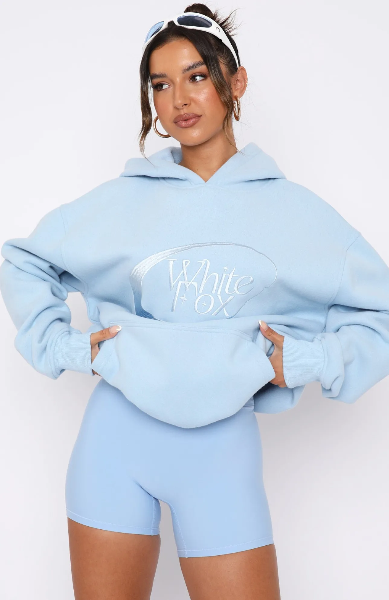 White Fox Boutique Revolve Around Me Oversized Hoodie Baby blue Outlet