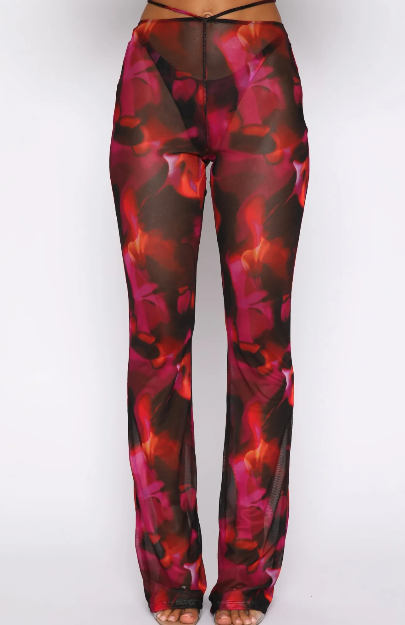 White Fox Boutique Rhythm Of The Night Pants Flame Print pink Clearance