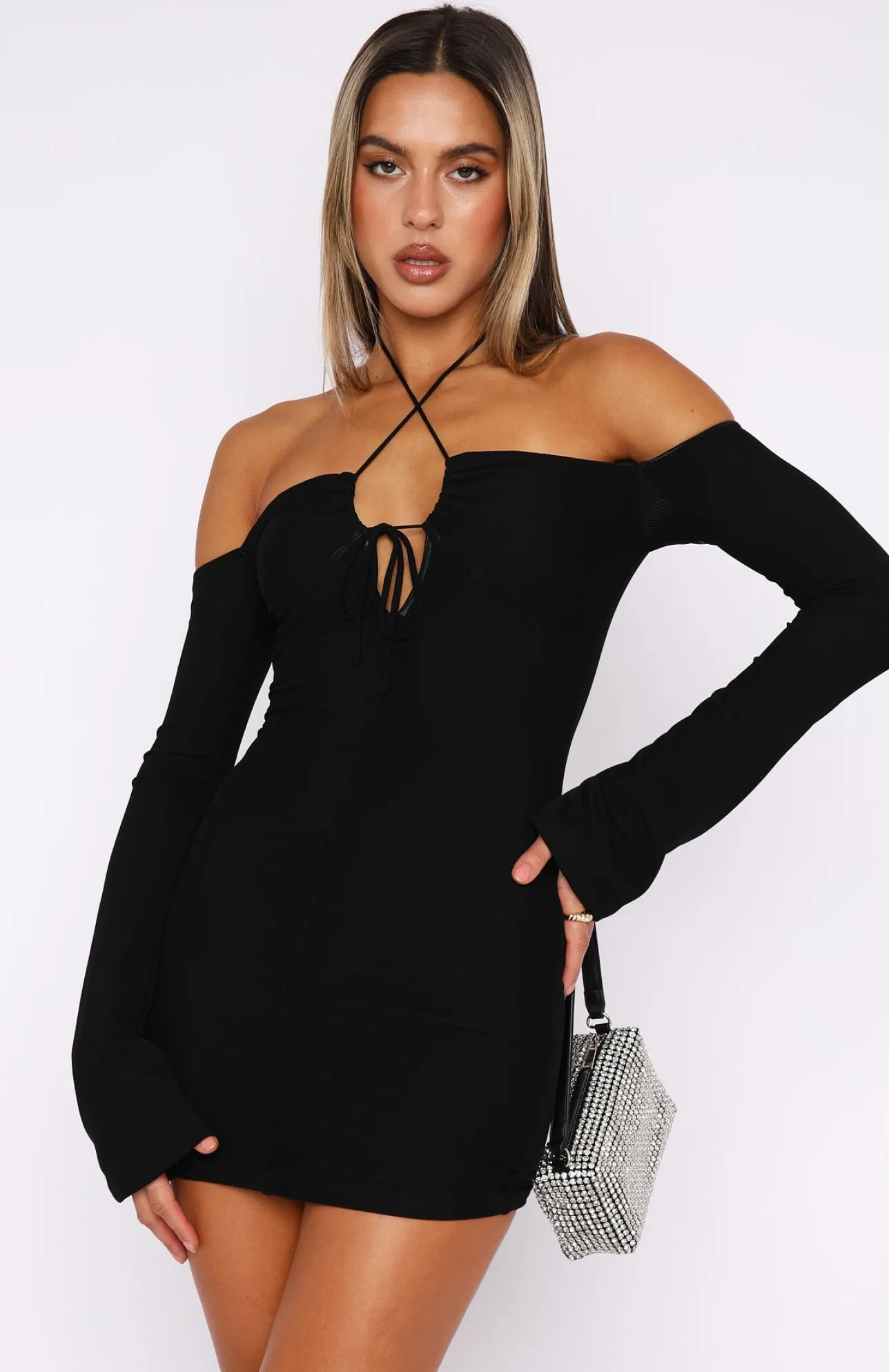 White Fox Boutique Rock That Body Long Sleeve Mini Dress black Outlet