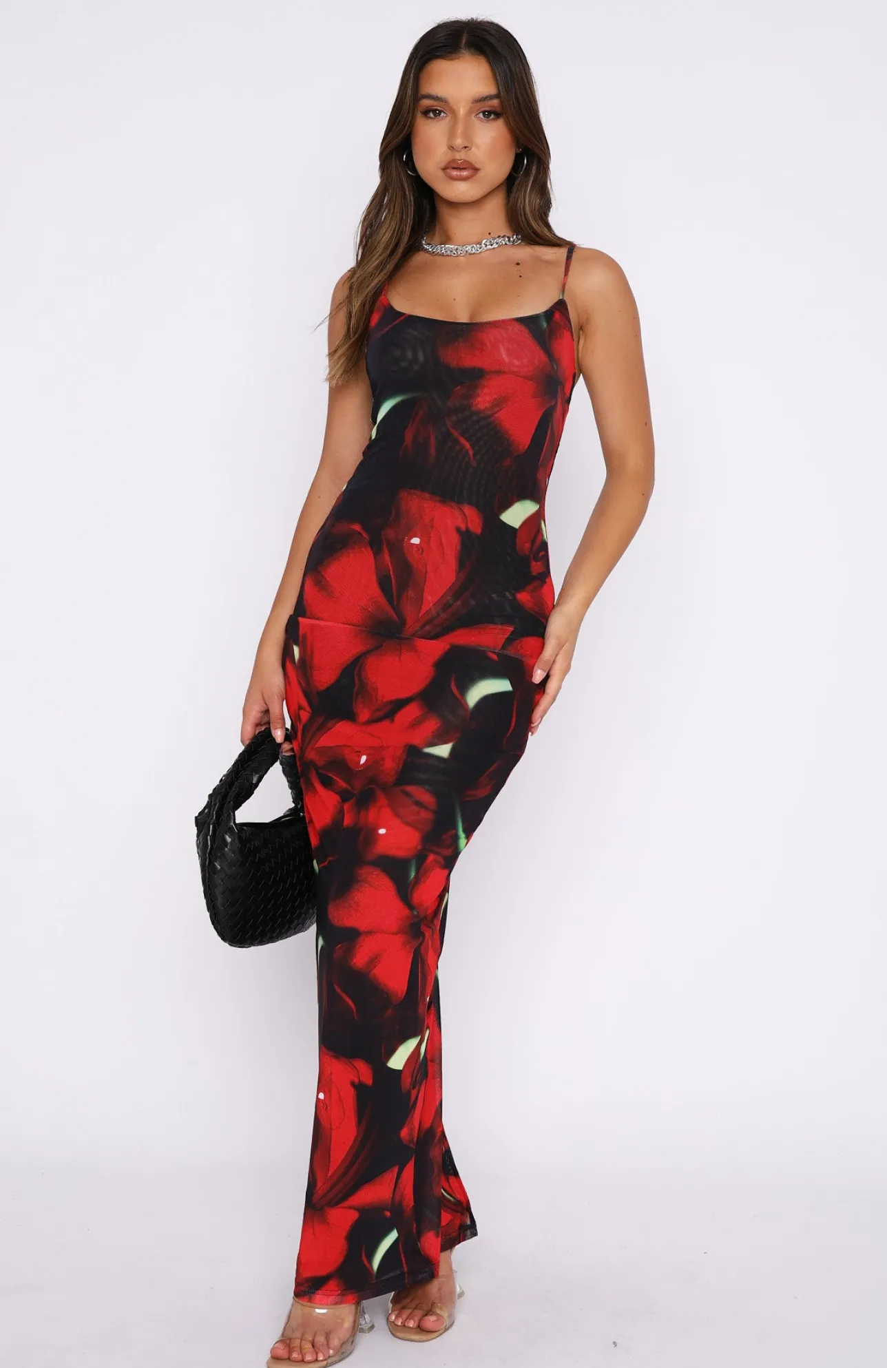 White Fox Boutique Same Heart Mesh Maxi Dress Hibiscus red Cheap