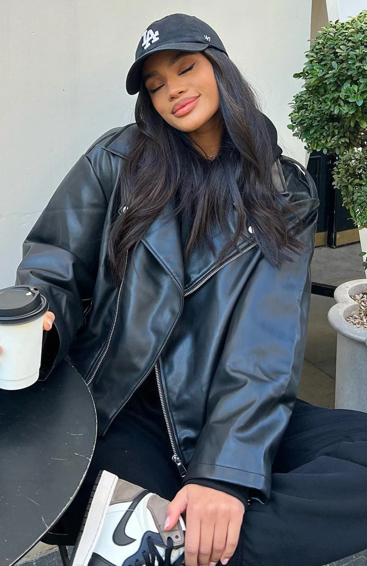 White Fox Boutique Seal The Deal PU Biker Jacket black Clearance