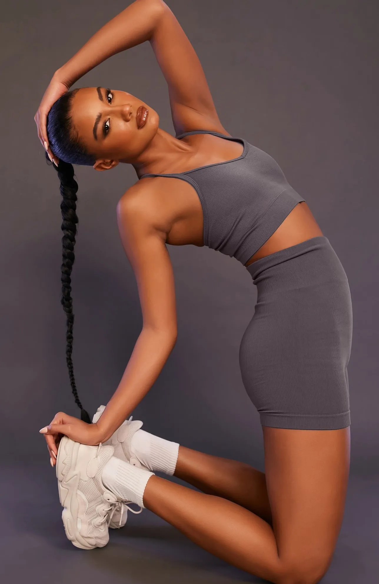 White Fox Boutique Seamless High Waisted Shorts Shadow grey Clearance