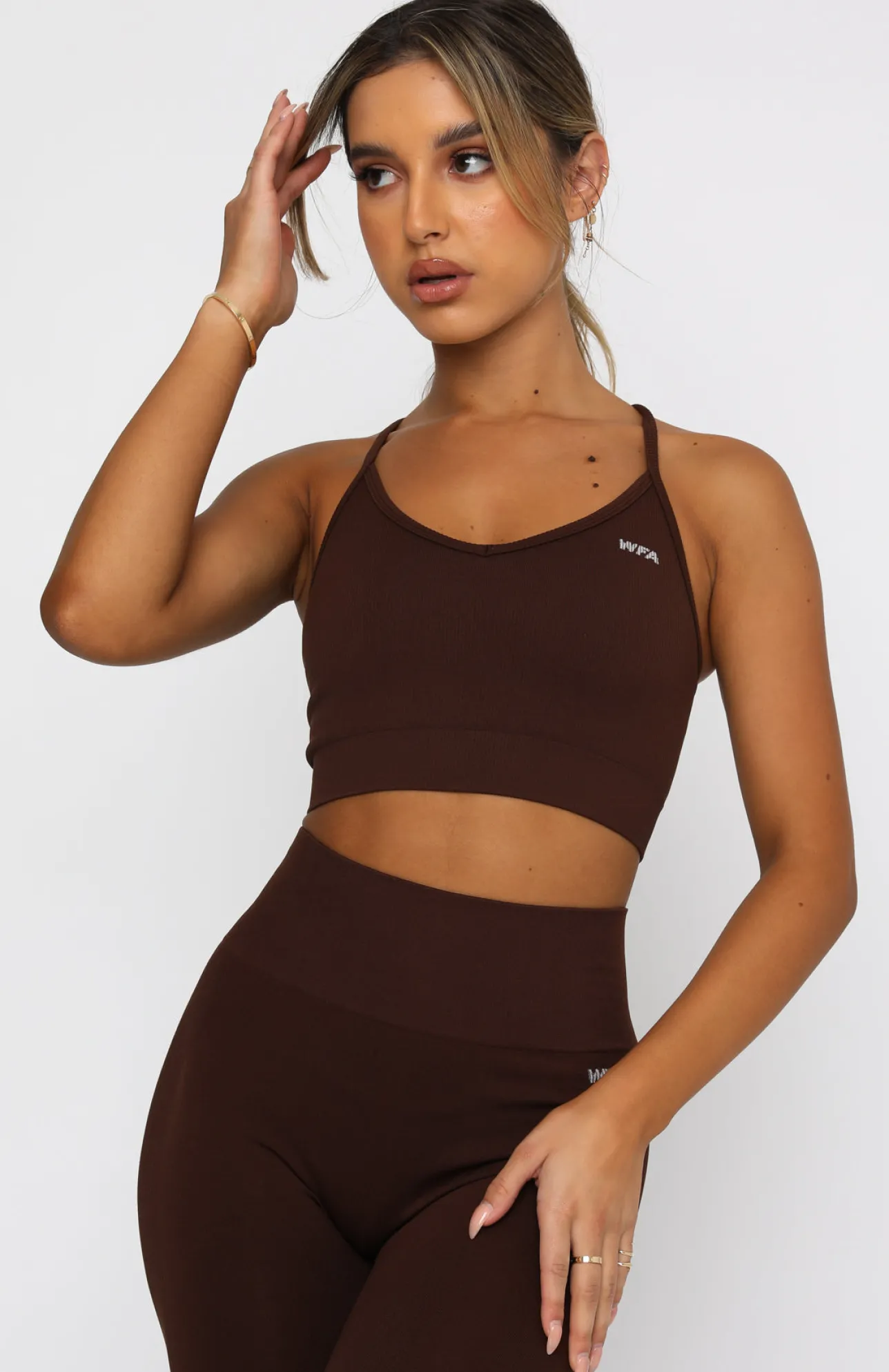White Fox Boutique Seamless Ribbed Sports Crop Chocolate brown Cheap