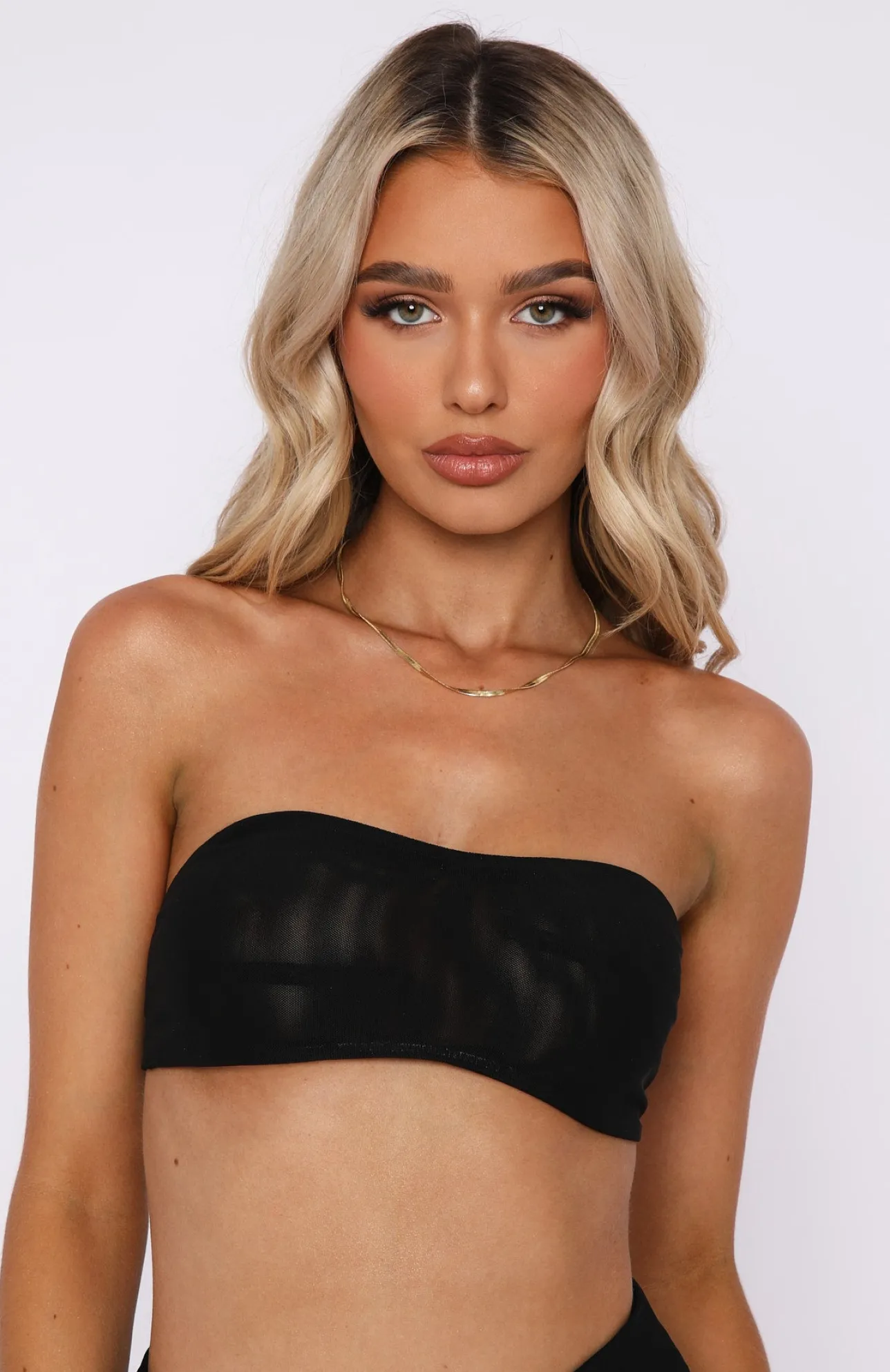 White Fox Boutique Secrets Out Mesh Bandeau Crop black Flash Sale