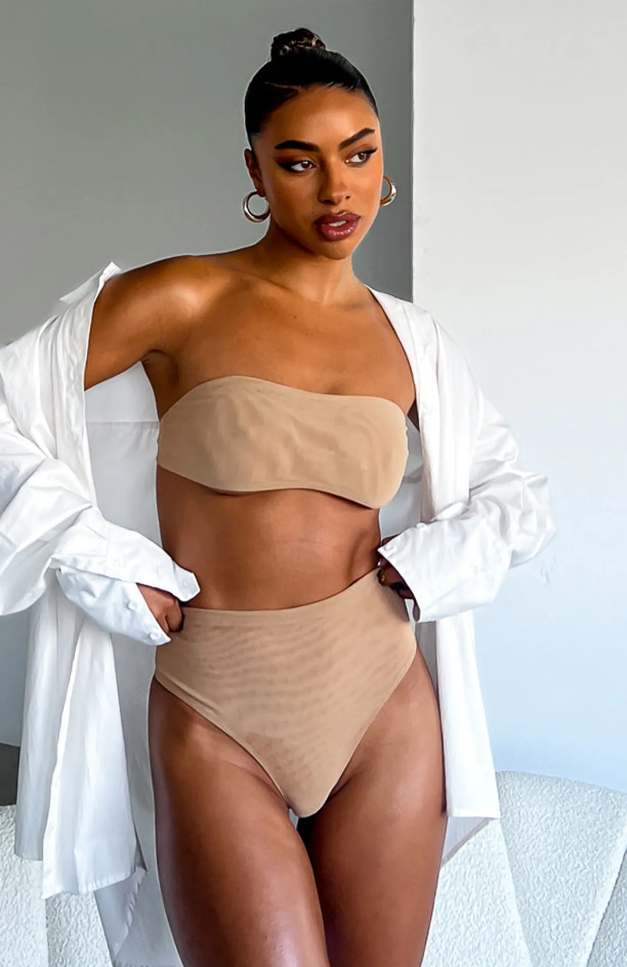 White Fox Boutique Secrets Out Mesh Bandeau Crop nude Cheap