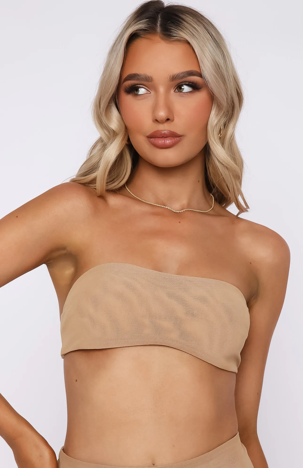 White Fox Boutique Secrets Out Mesh Bandeau Crop nude Cheap