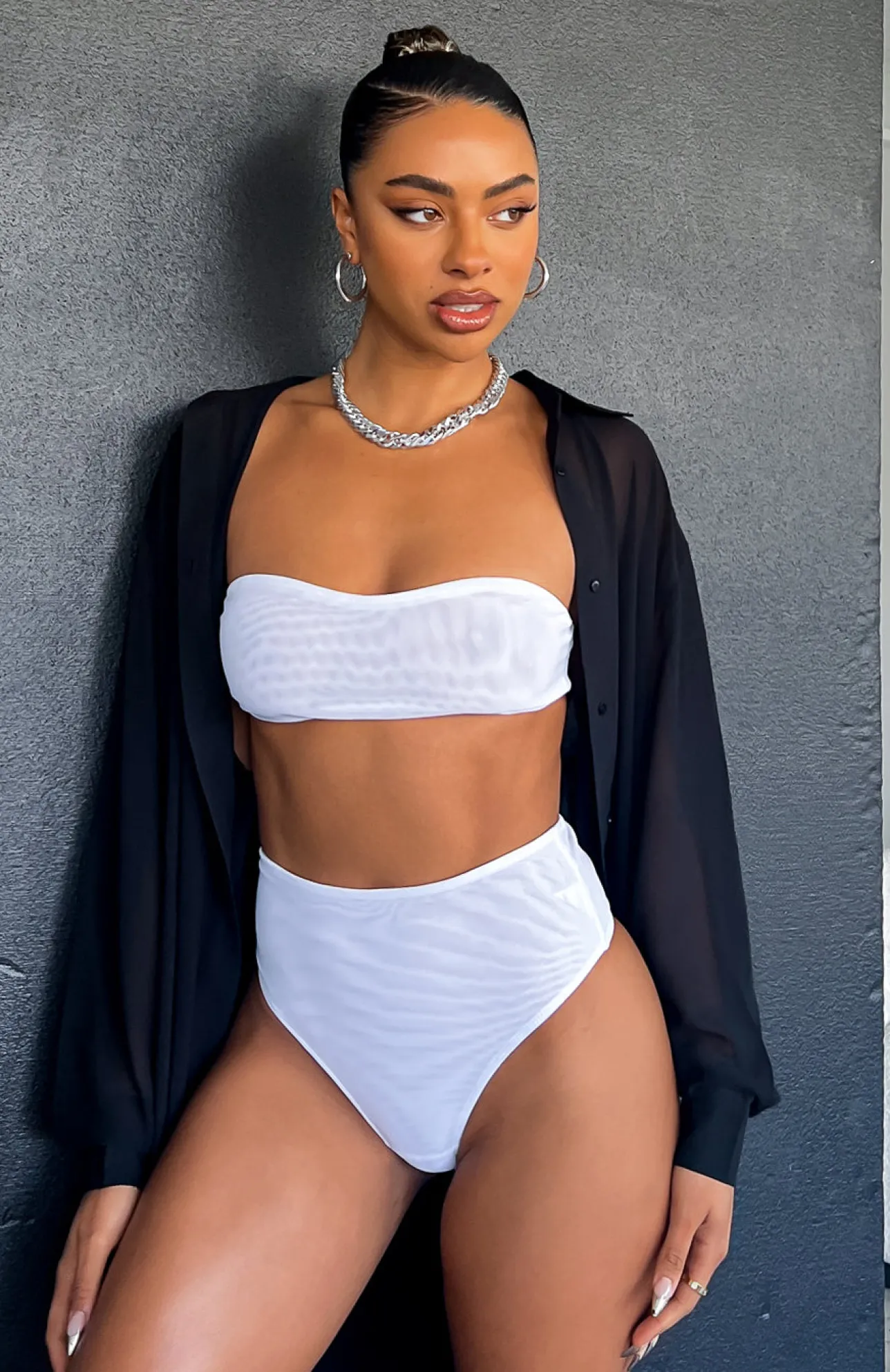 White Fox Boutique Secrets Out Mesh Bandeau Crop white Hot
