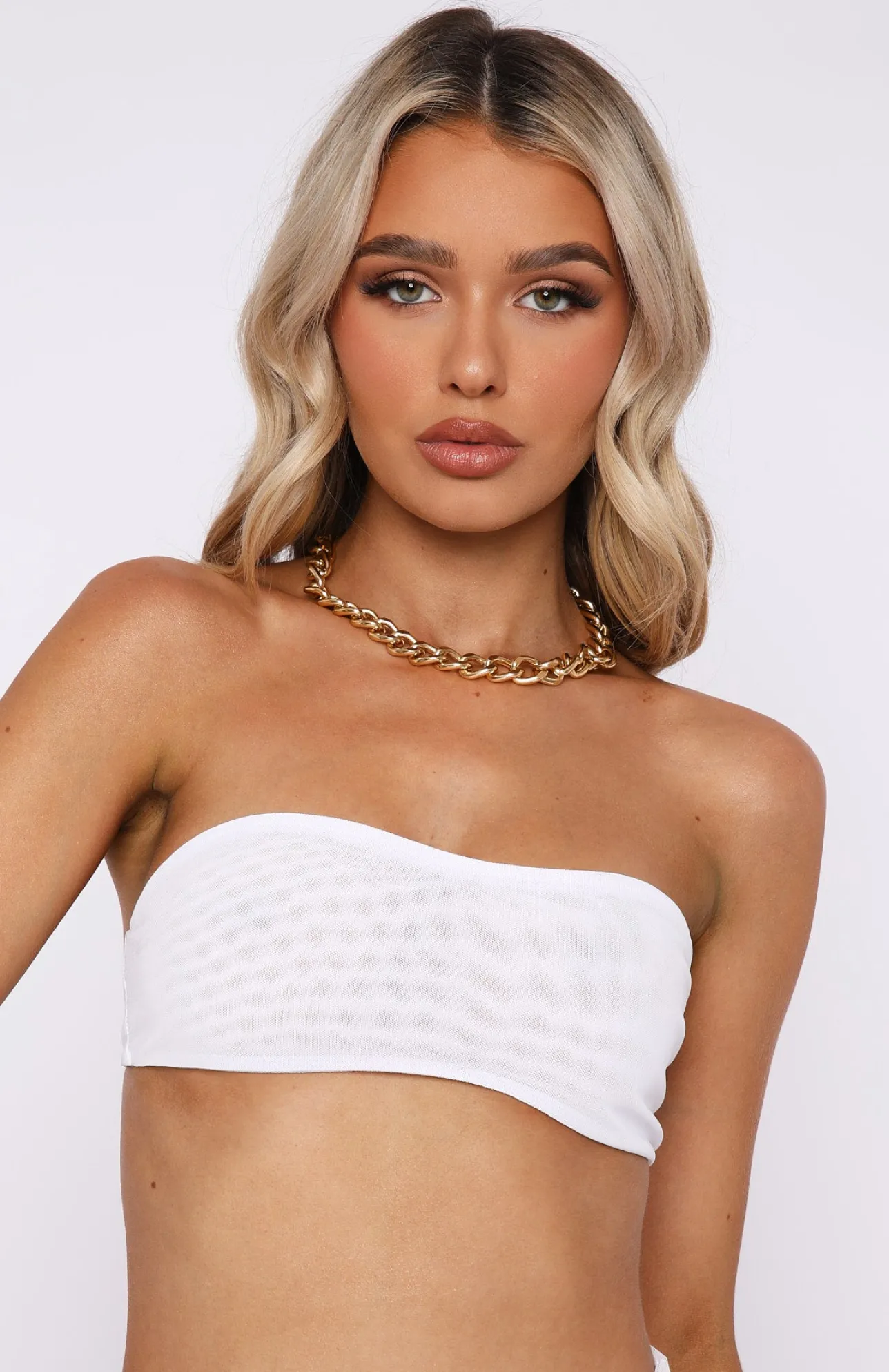 White Fox Boutique Secrets Out Mesh Bandeau Crop white Hot